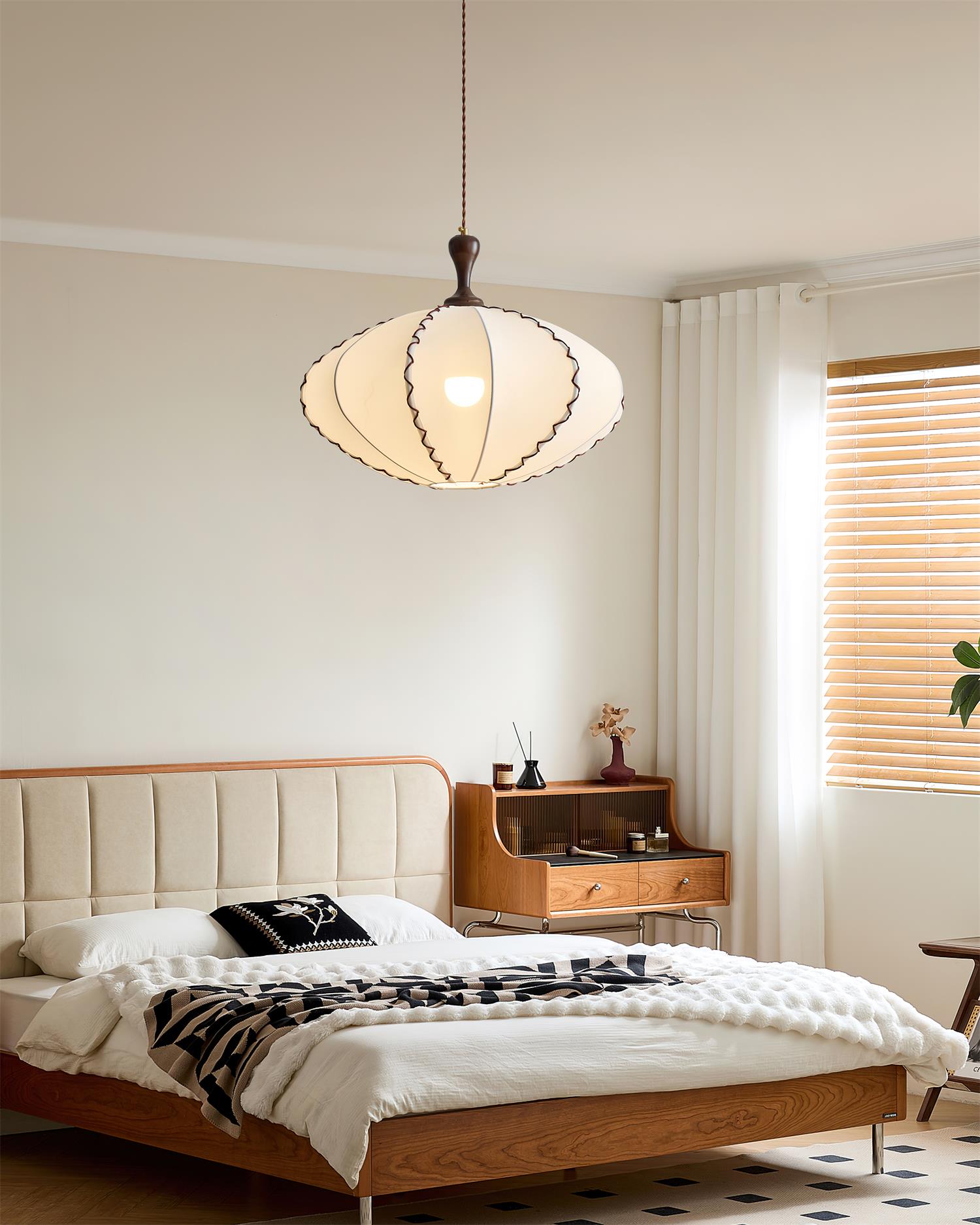 Lucian Pendant Lamp Scalloped Pleated Fabric - Letslighting