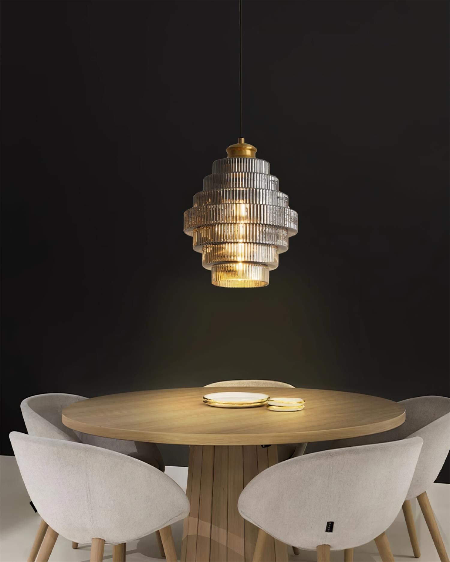 Brivelle Plug-In Ribbed Glass Pendant Light with Brass Accent - Letslighting