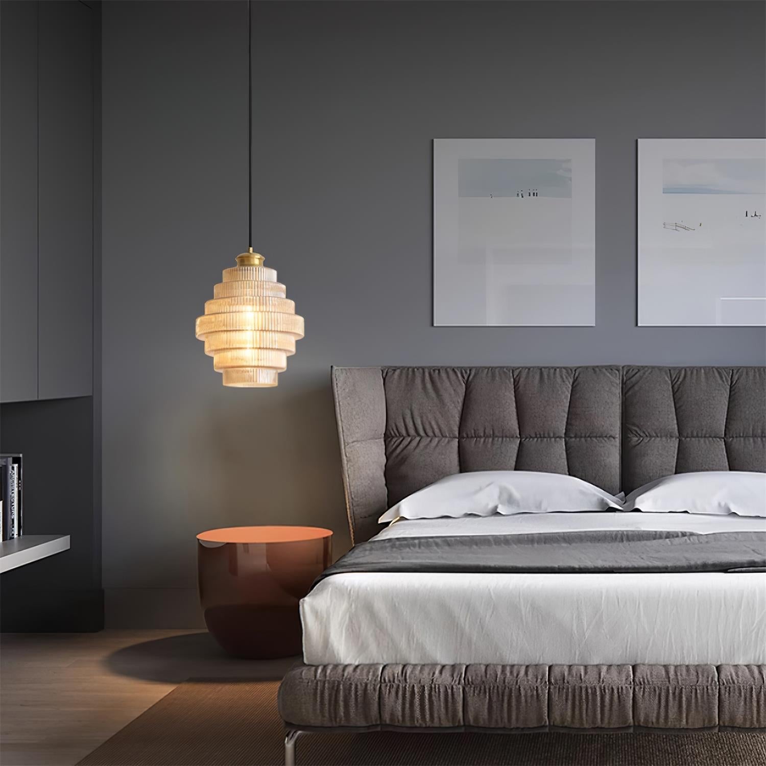 Brivelle Plug-In Ribbed Glass Pendant Light with Brass Accent - Letslighting