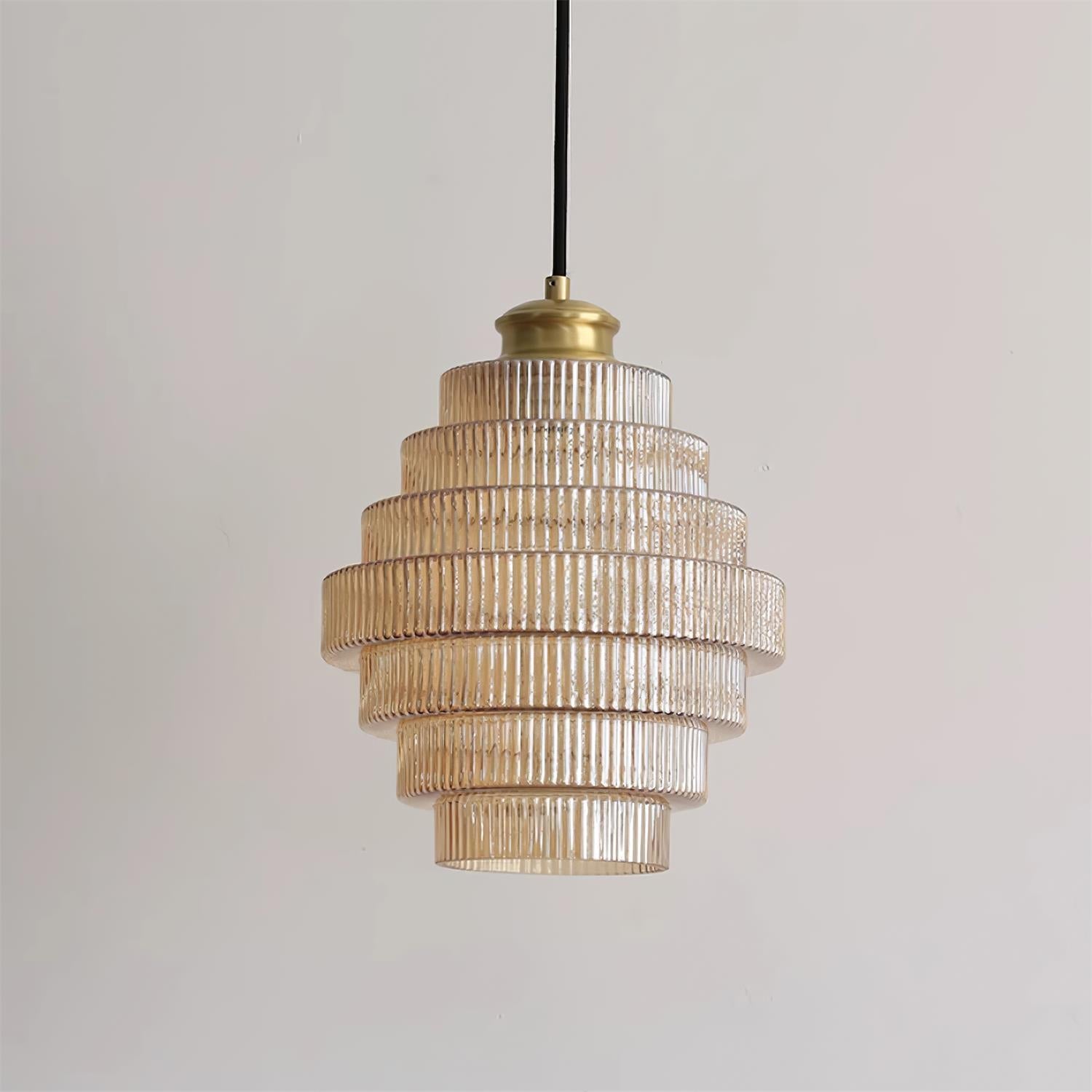 Brivelle Plug-In Ribbed Glass Pendant Light with Brass Accent - Letslighting