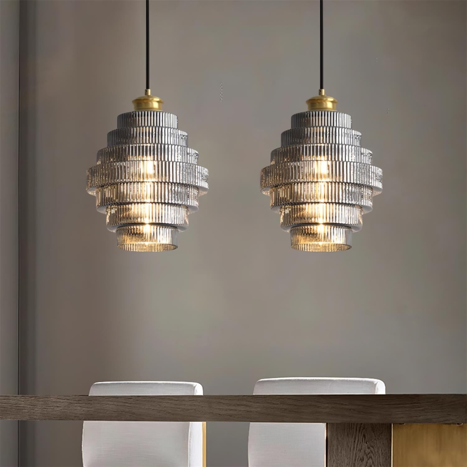 Brivelle Plug-In Ribbed Glass Pendant Light with Brass Accent - Letslighting