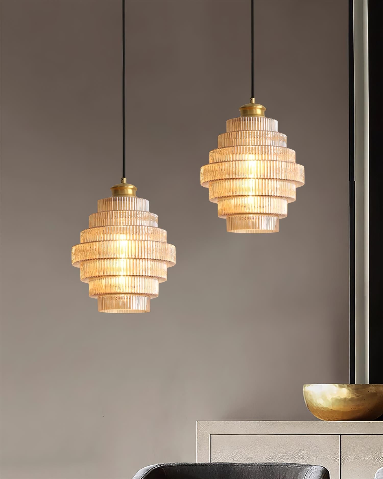 Brivelle Plug-In Ribbed Glass Pendant Light with Brass Accent - Letslighting