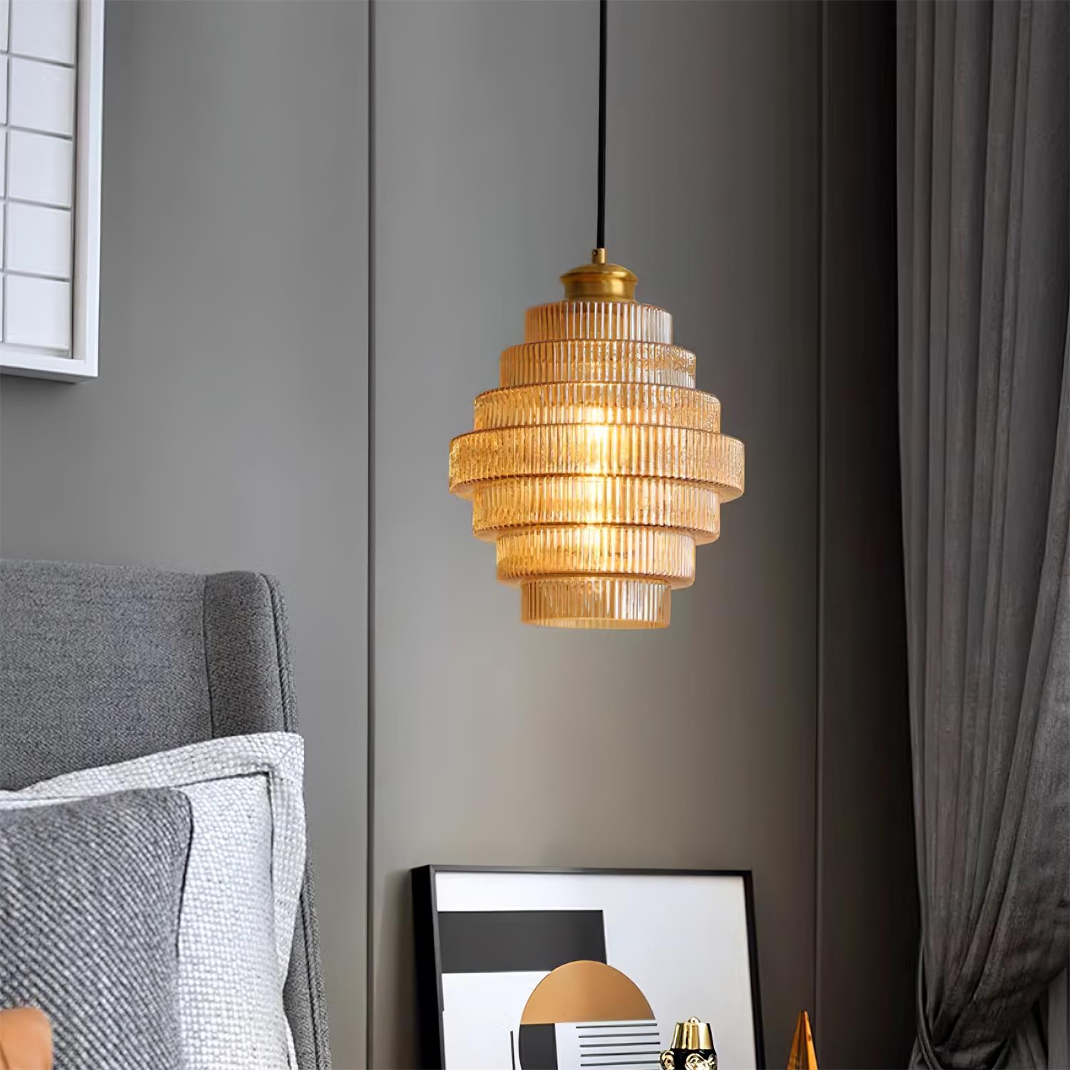 Brivelle Plug-In Ribbed Glass Pendant Light with Brass Accent - Letslighting