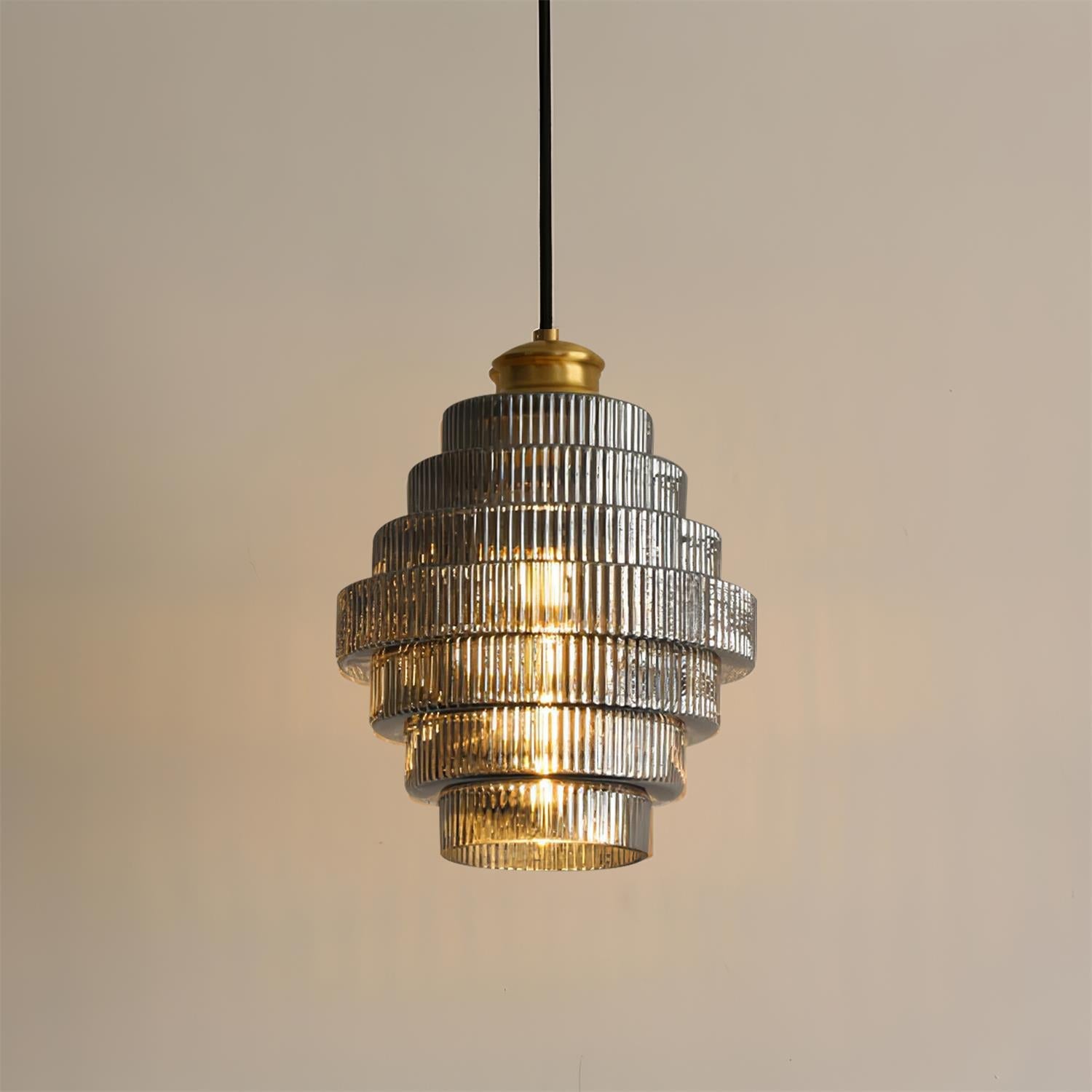 Brivelle Plug-In Ribbed Glass Pendant Light with Brass Accent - Letslighting