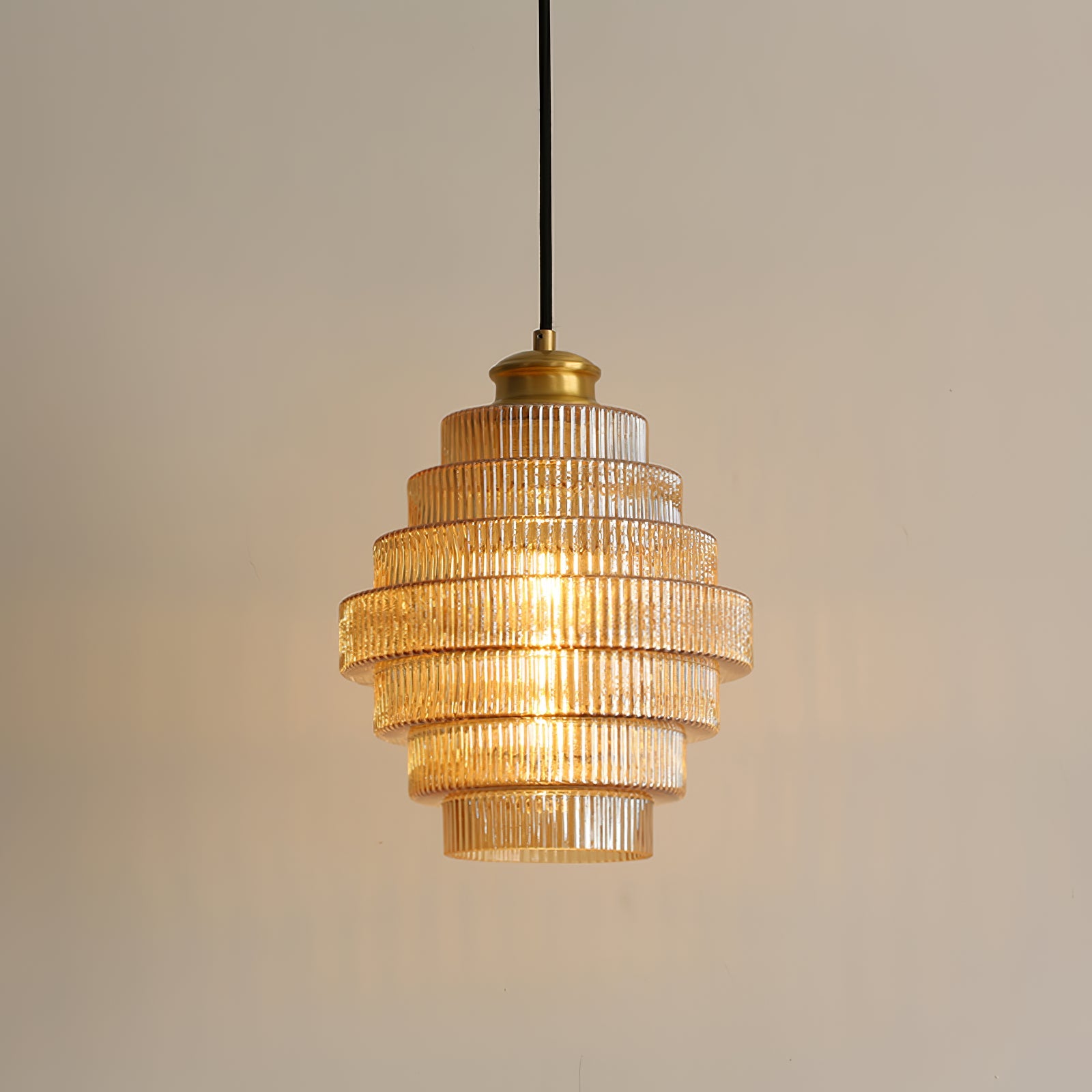 Brivelle Plug-In Ribbed Glass Pendant Light with Brass Accent - Letslighting