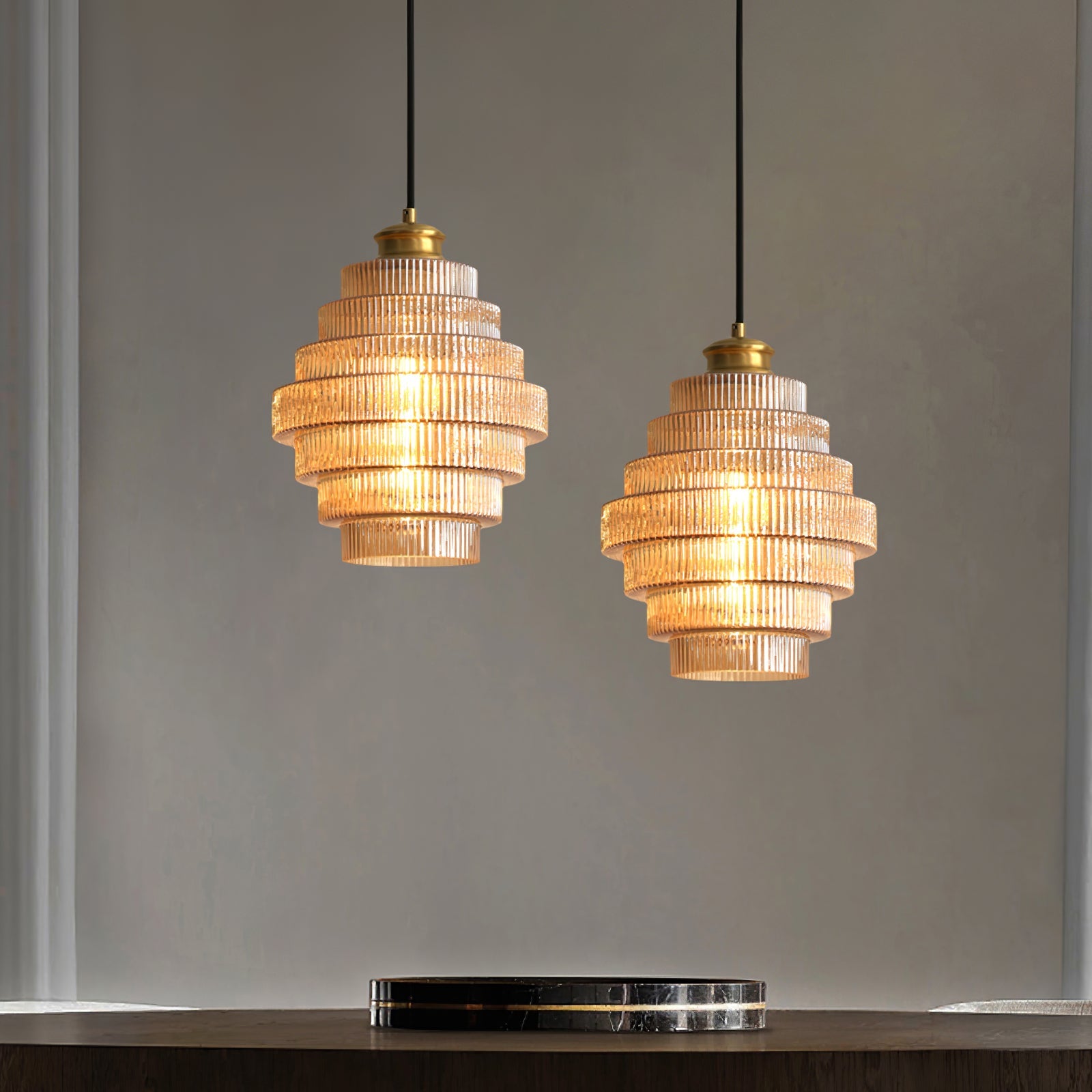 Brivelle Plug-In Ribbed Glass Pendant Light with Brass Accent - Letslighting