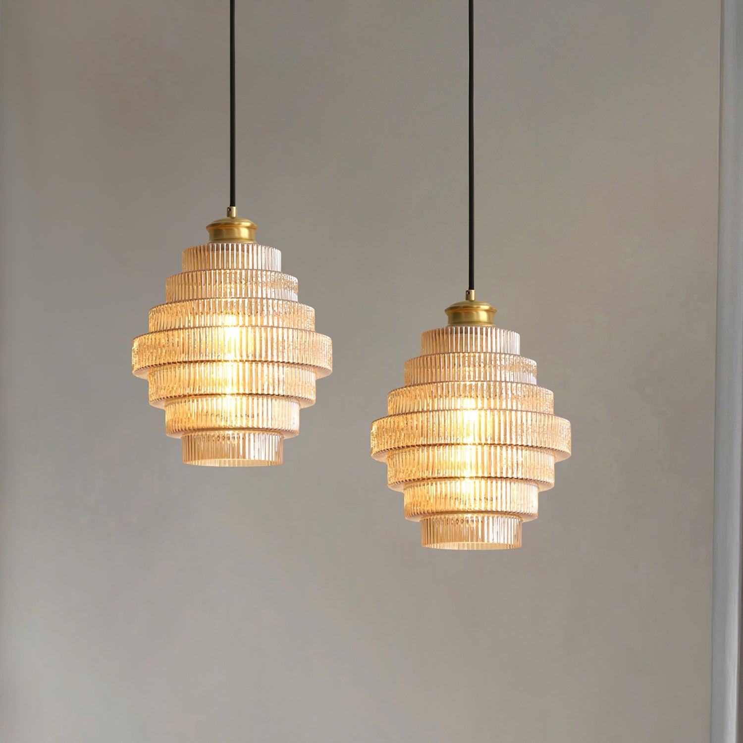 Brivelle Plug-In Ribbed Glass Pendant Light with Brass Accent - Letslighting