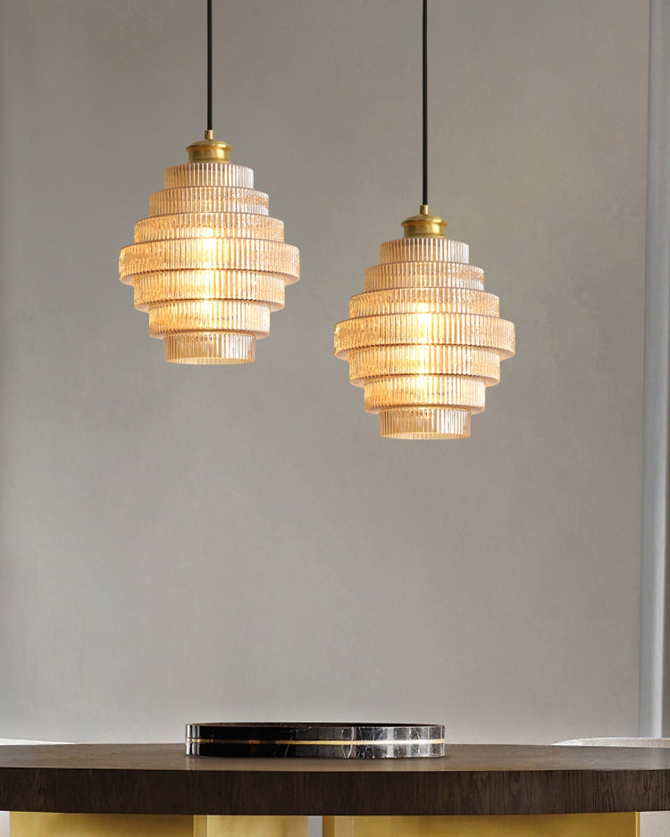 Brivelle Plug-In Ribbed Glass Pendant Light with Brass Accent - Letslighting