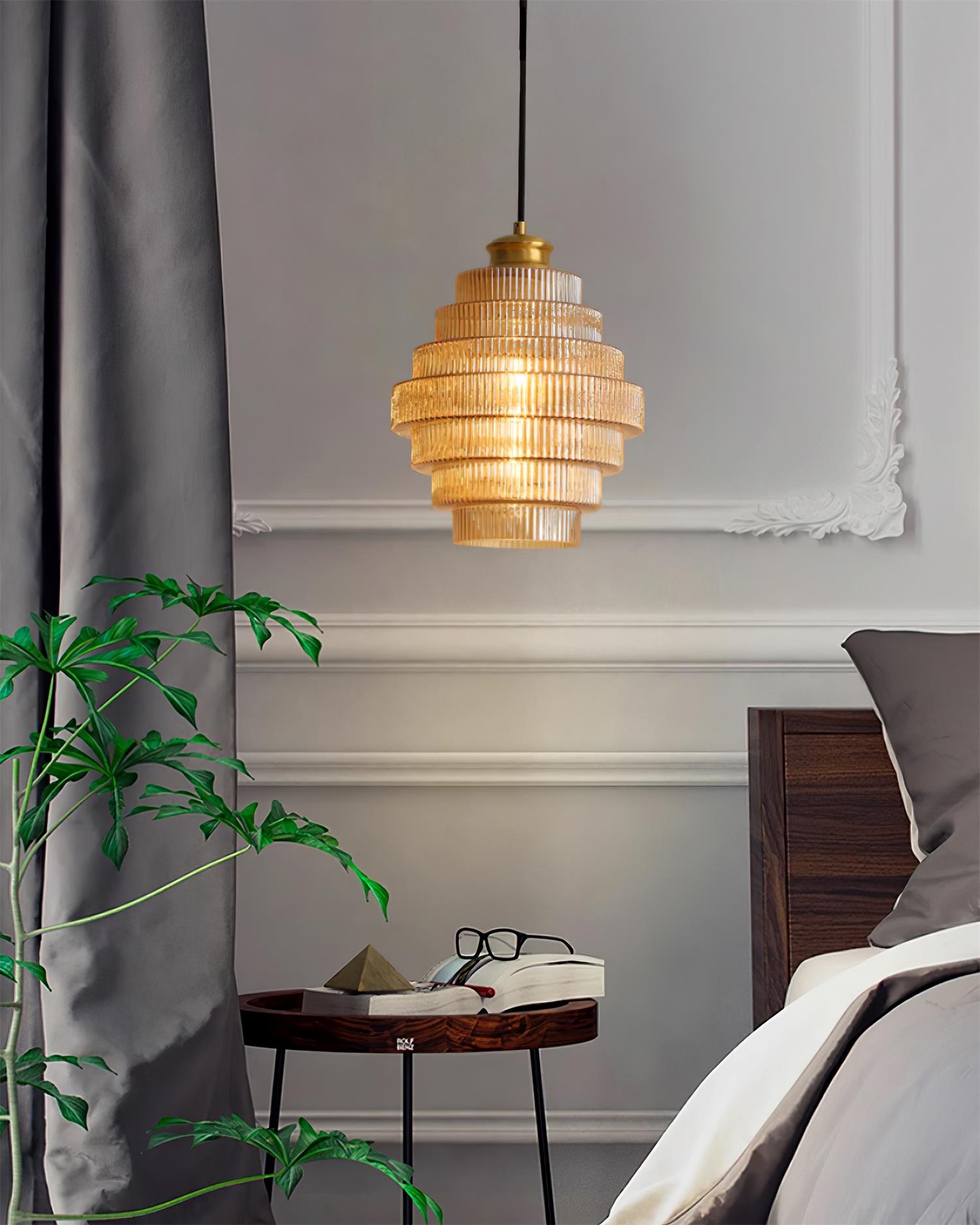Brivelle Plug-In Ribbed Glass Pendant Light with Brass Accent - Letslighting