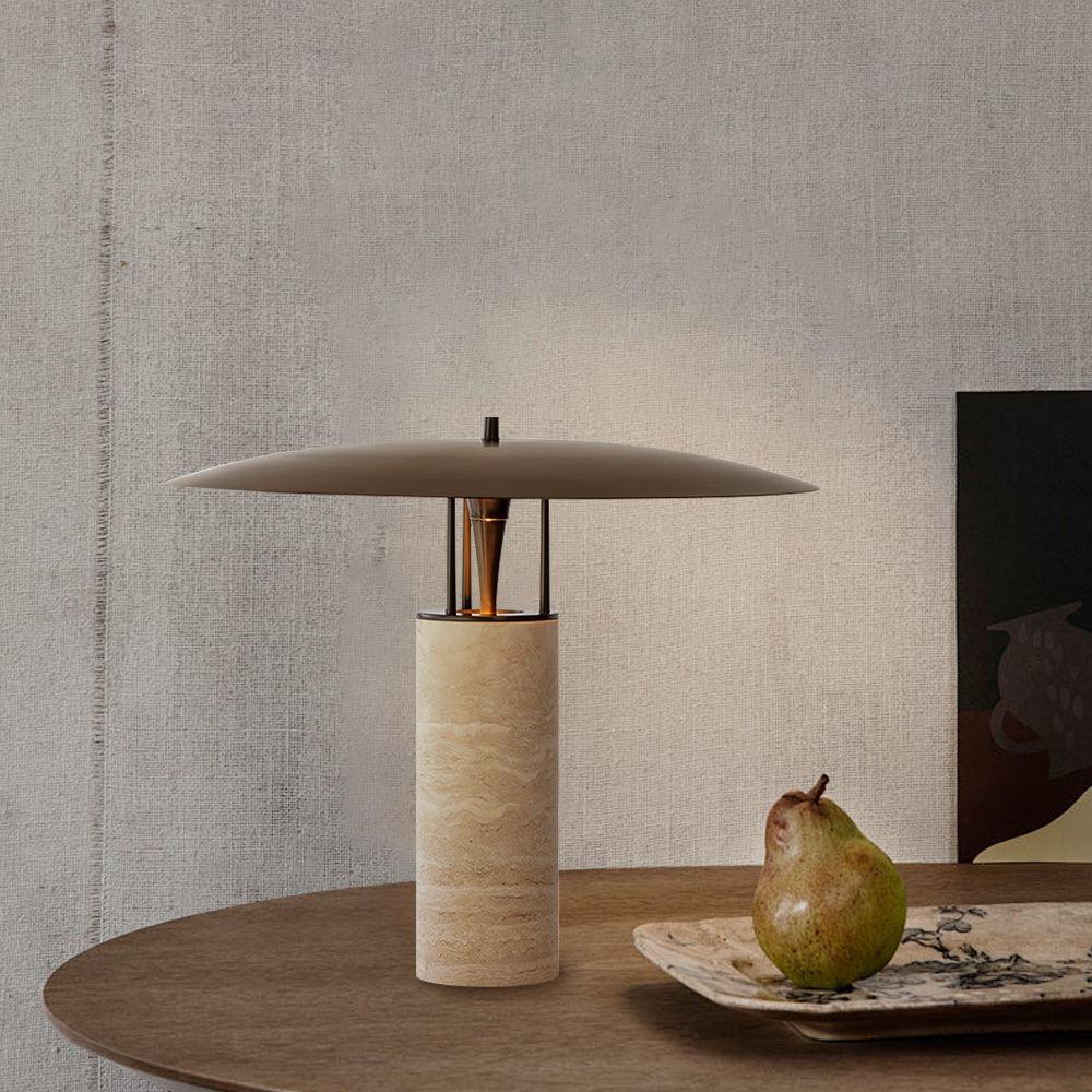 Eltheiel Disc-Pillar Travertine Table Lamp - Letslighting