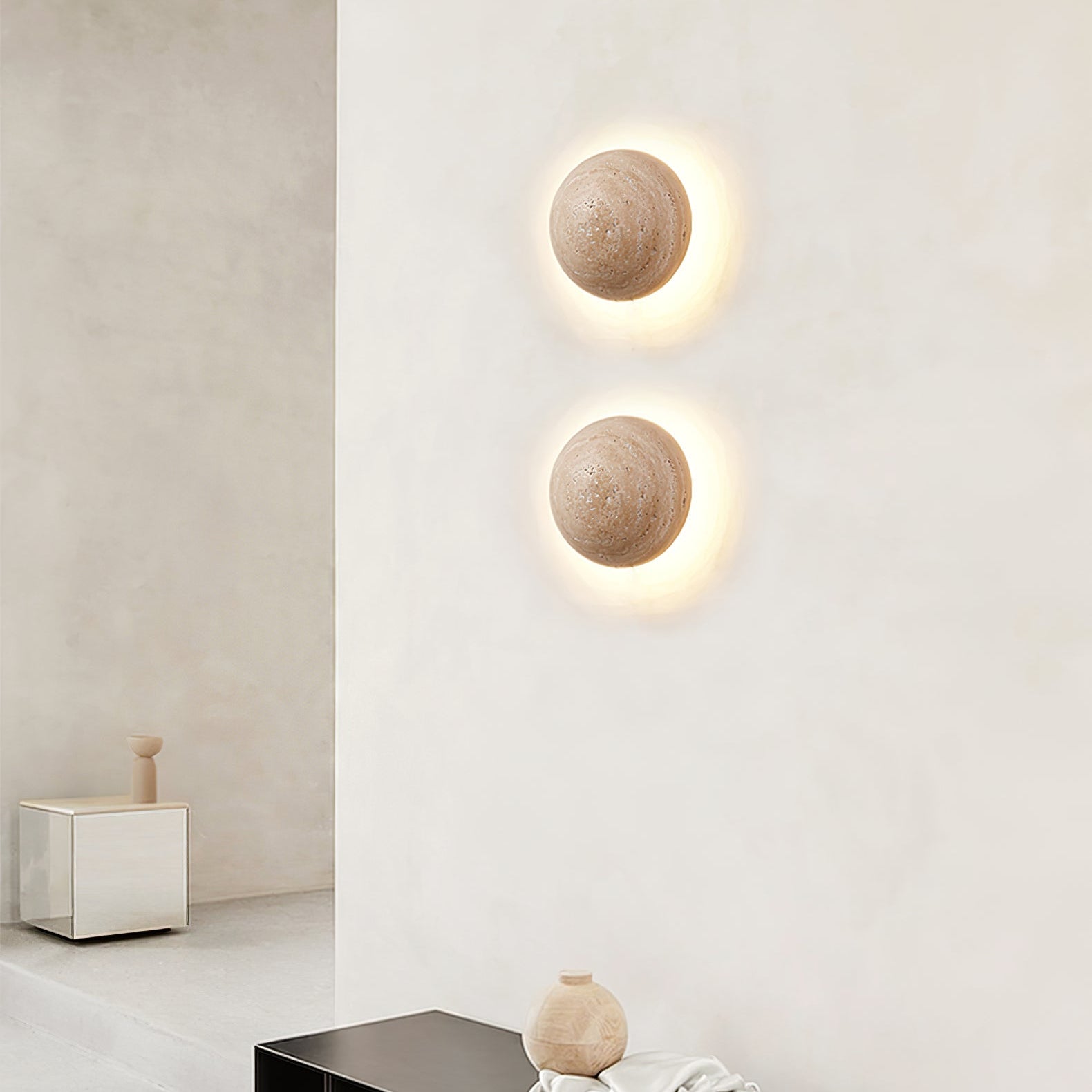 Nyvarion Minimalist Travertine Wall Light - Letslighting