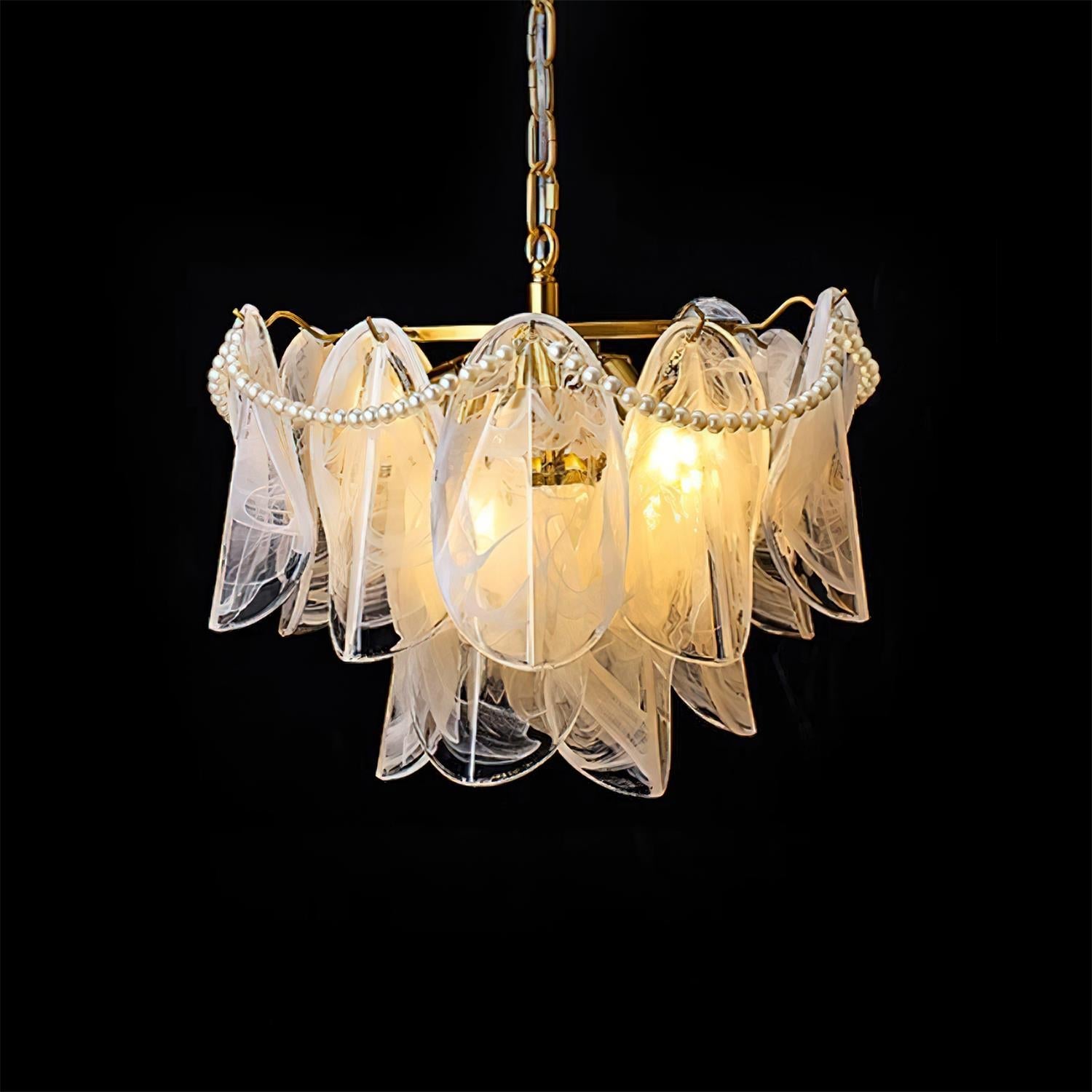Lunaria Glass Petal Chandelier with Pearl - Letslighting