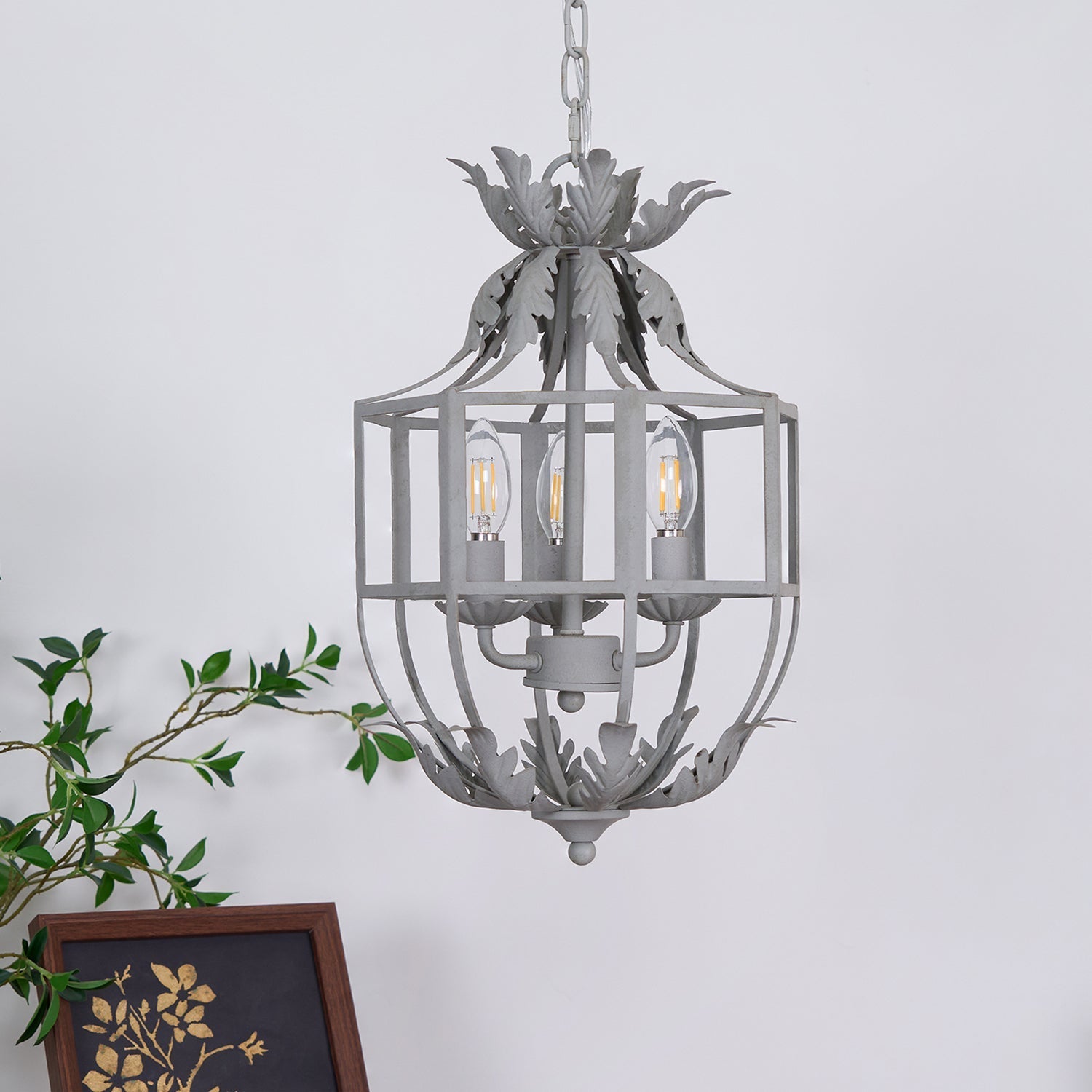 Lustra Chandelier Retro Cage Grey Candle - Letslighting