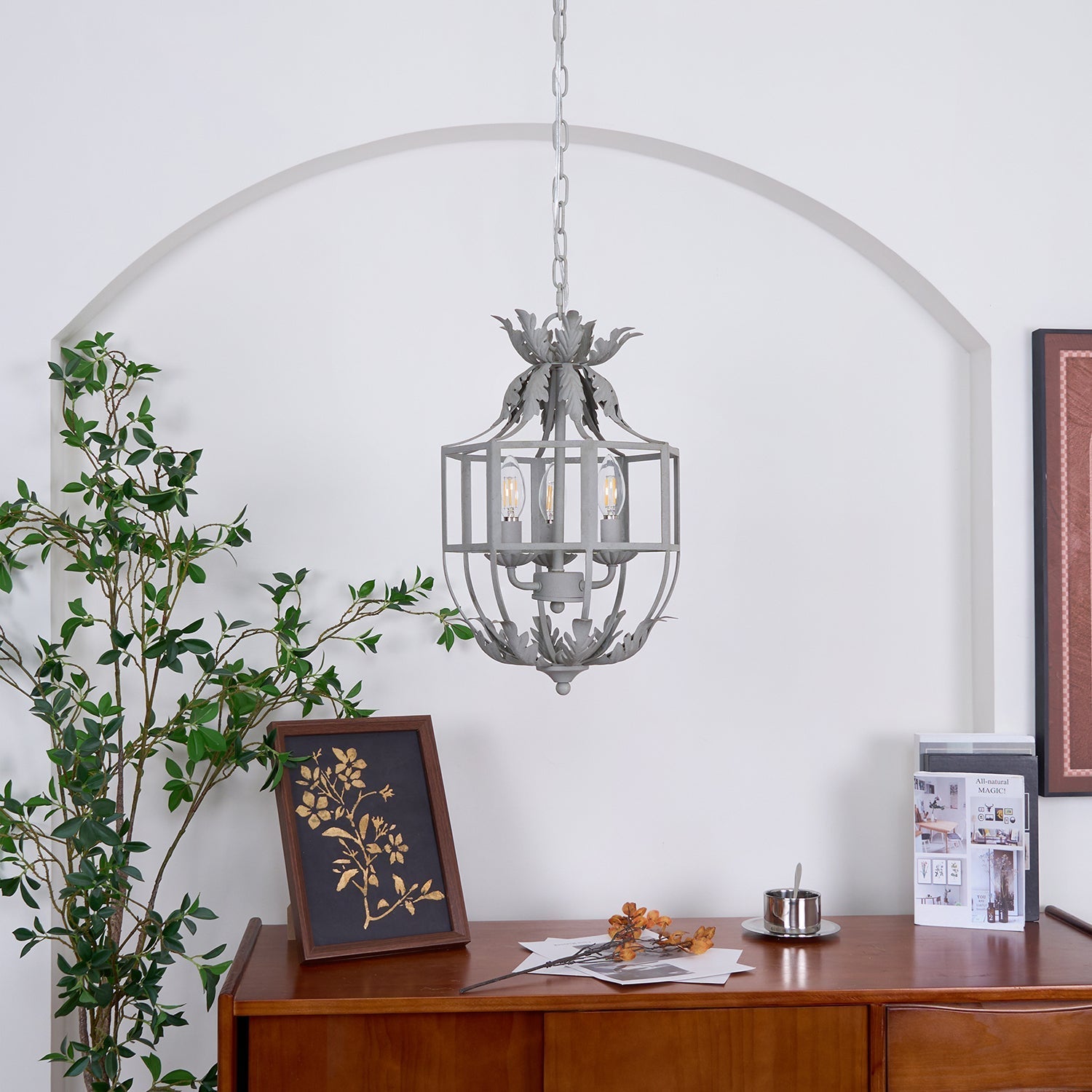 Lustra Chandelier Retro Cage Grey Candle - Letslighting