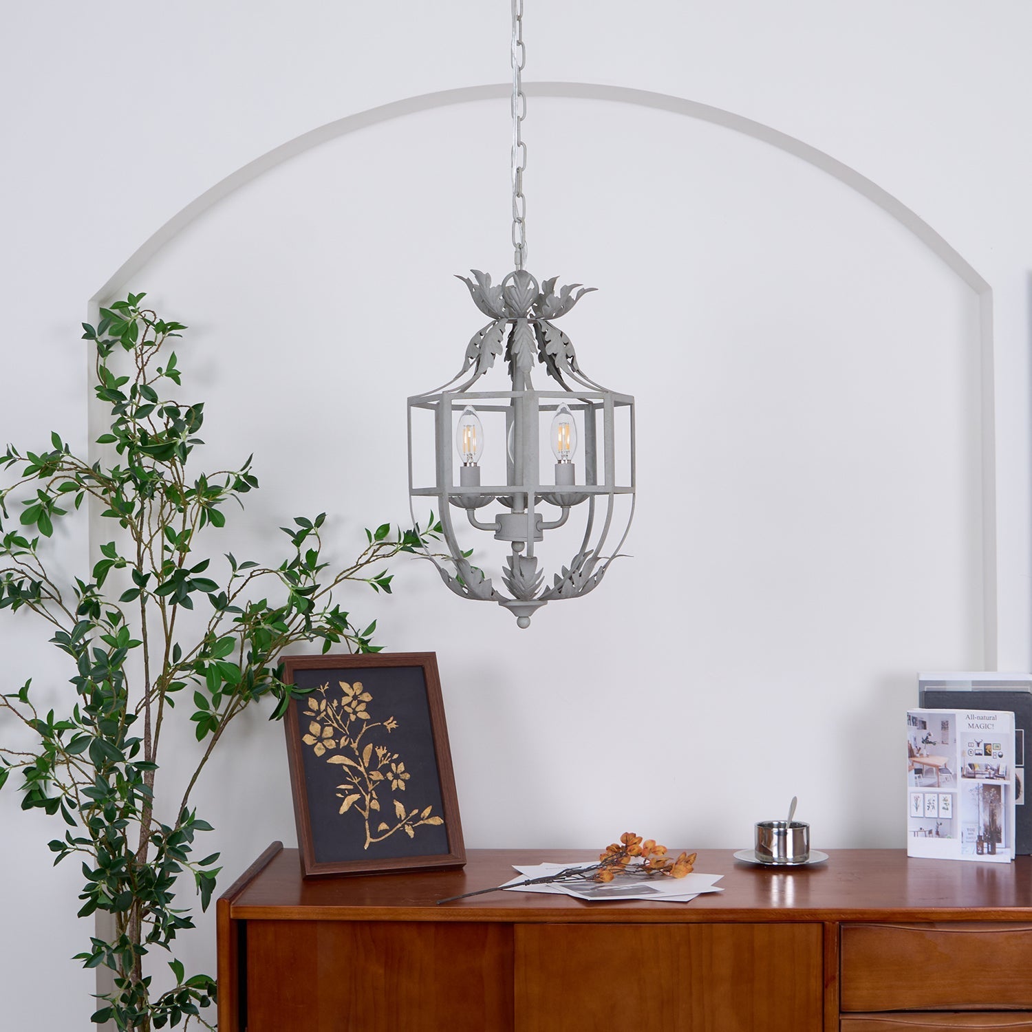 Lustra Chandelier Retro Cage Grey Candle - Letslighting