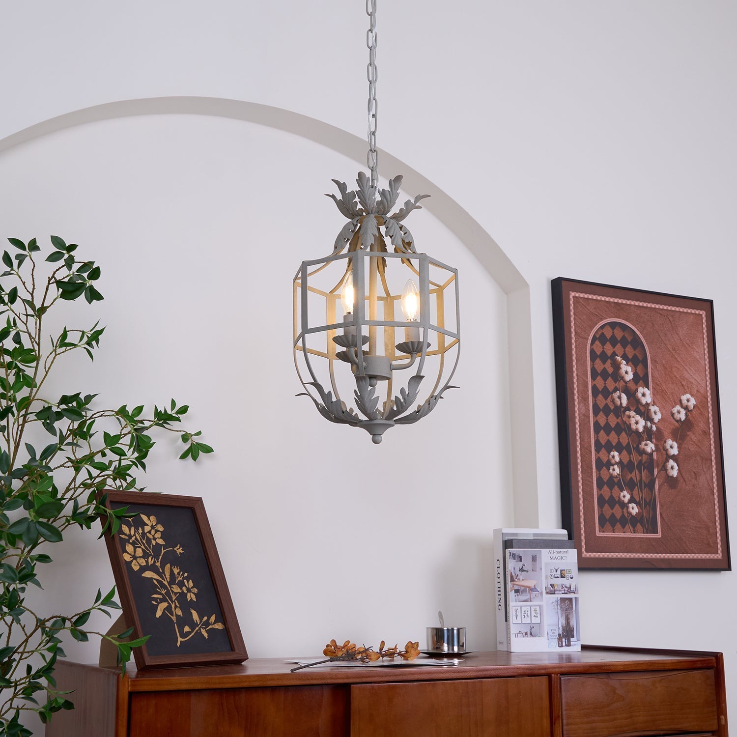 Lustra Chandelier Retro Cage Grey Candle - Letslighting