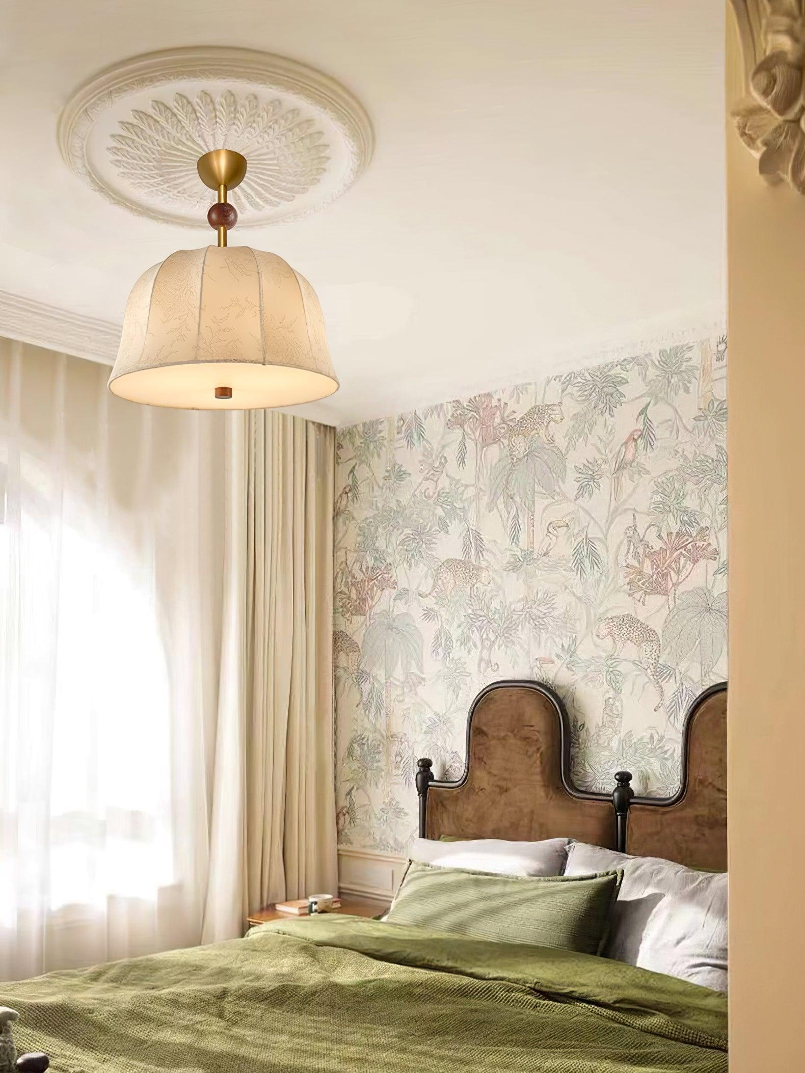 Ceiling Light in Fabric, and Wood for Warm Interiors Elegant - Letslighting