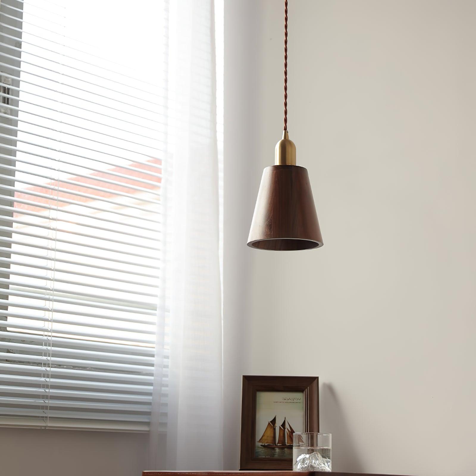 Lustra Pendant Lamp Walnut Brass Modern for Living Room - Letslighting