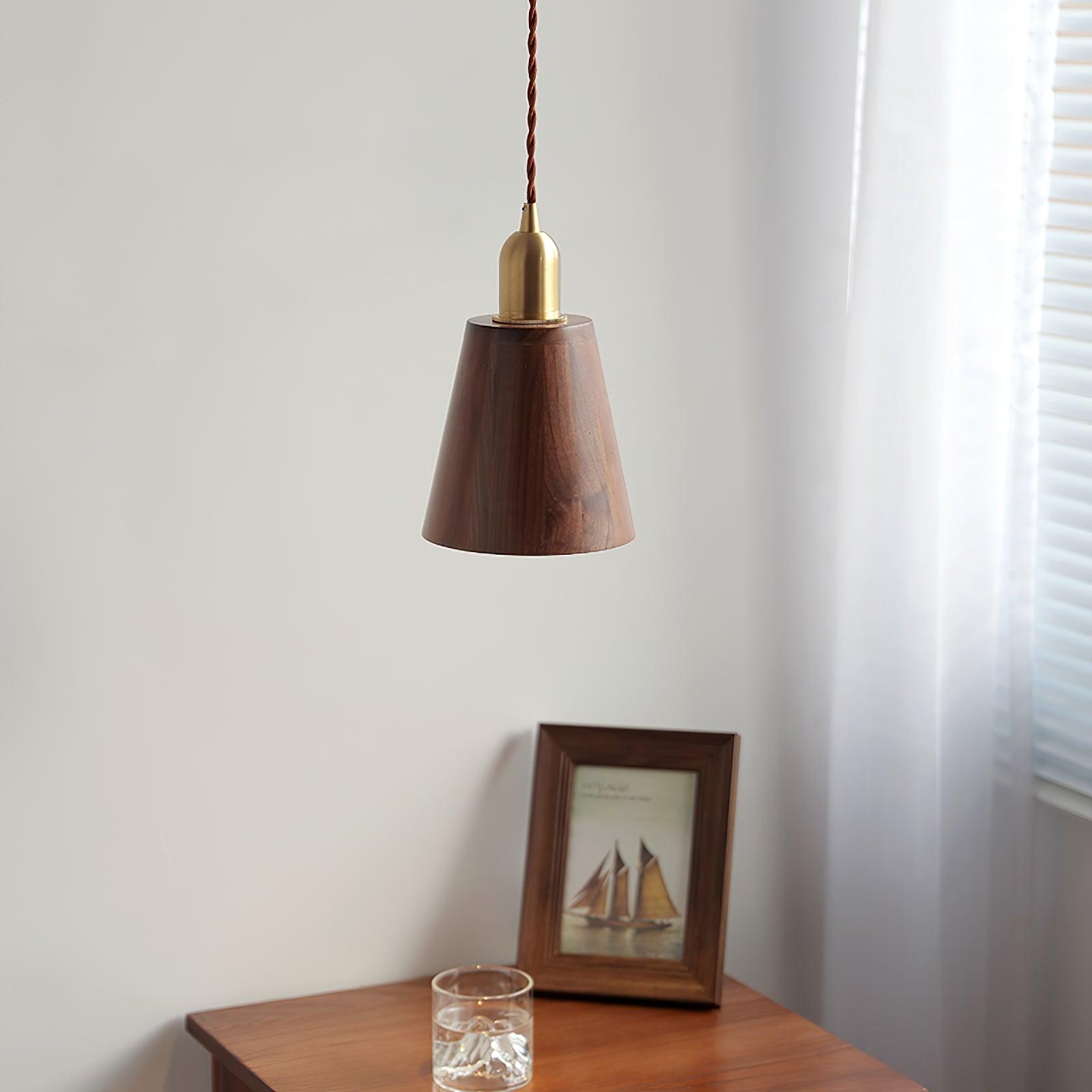 Lustra Pendant Lamp Walnut Brass Modern for Living Room - Letslighting