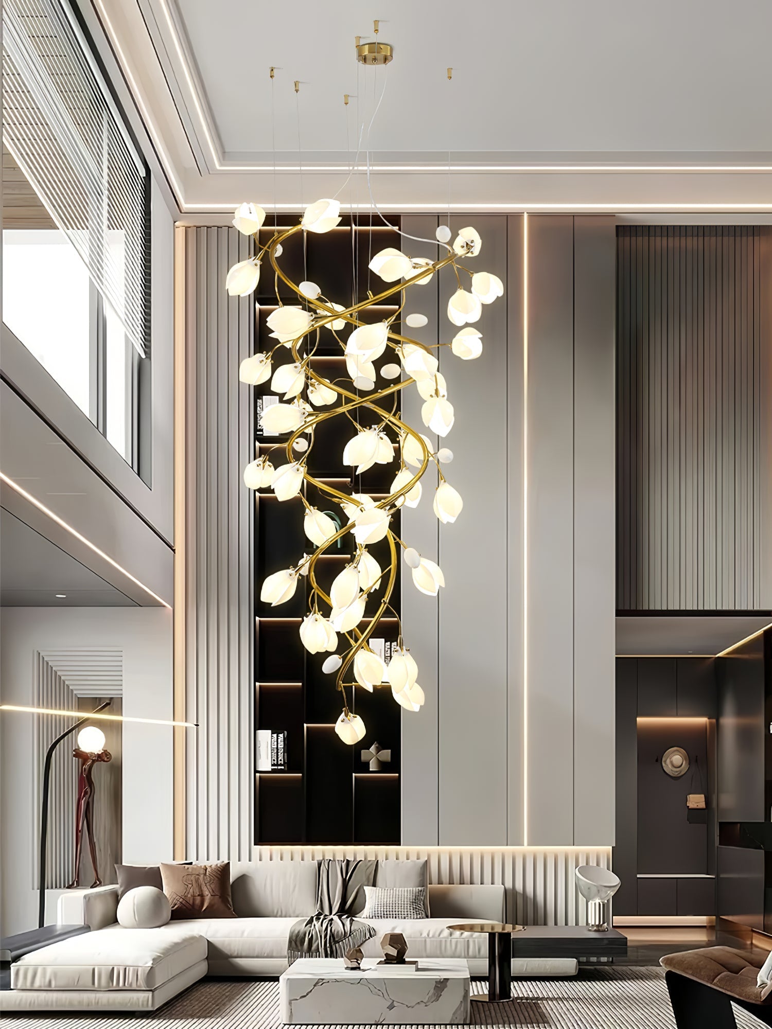 Evene Spiral Ceramic Brass Chandelier - Letslighting