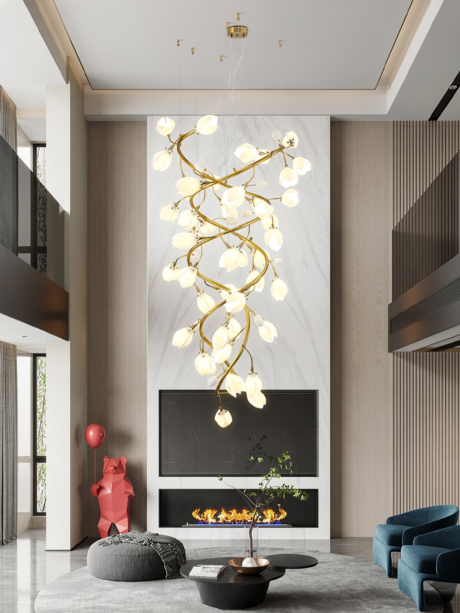 Evene Spiral Ceramic Brass Chandelier - Letslighting
