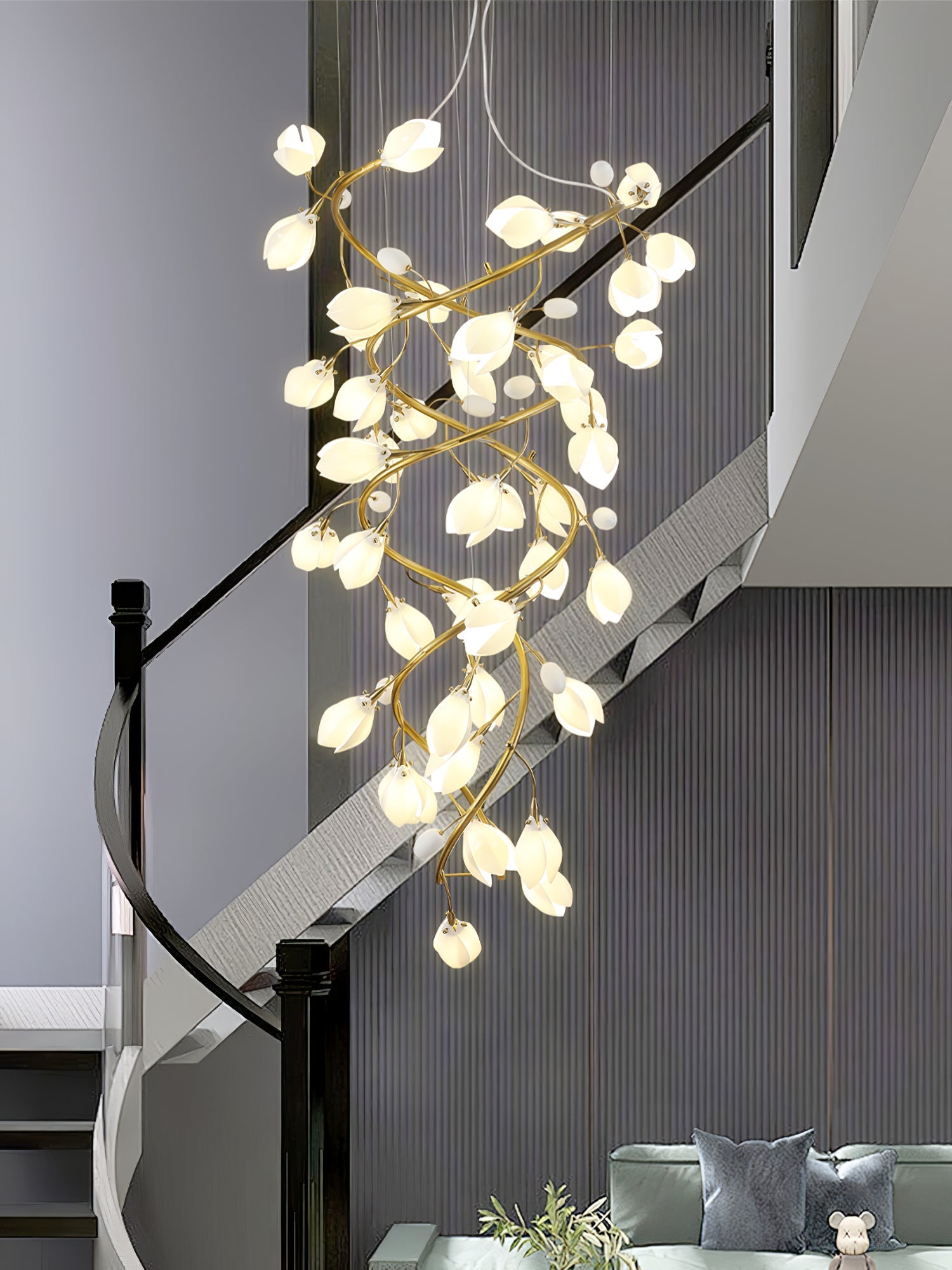 Evene Spiral Ceramic Brass Chandelier - Letslighting