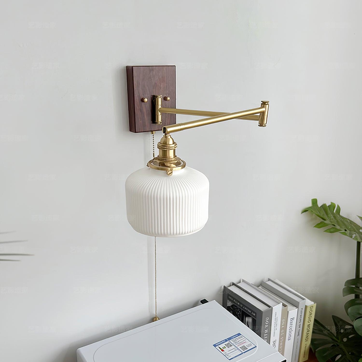 Artistic Walnut Brass Wall Sconce Adjustable Arm Vintage Charm - Letslighting