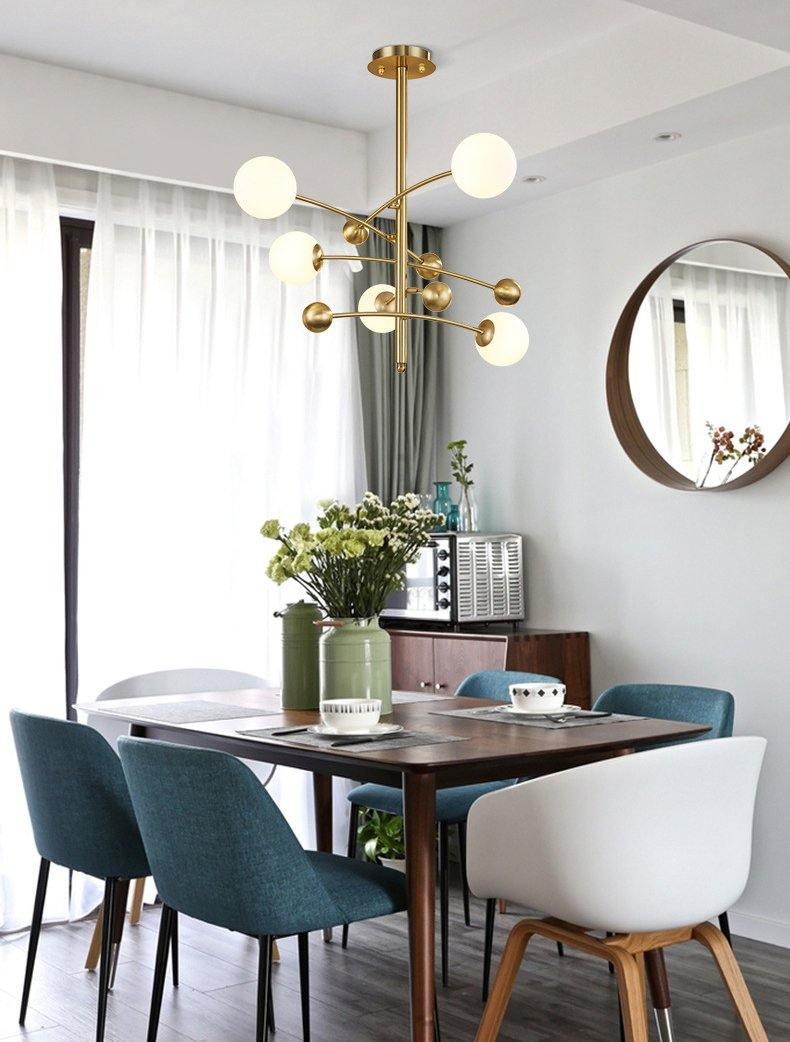 Lustra Chandelier Brass Vertical Beam Globe - Letslighting