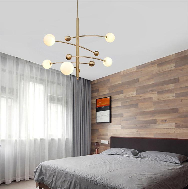 Lustra Chandelier Brass Vertical Beam Globe - Letslighting