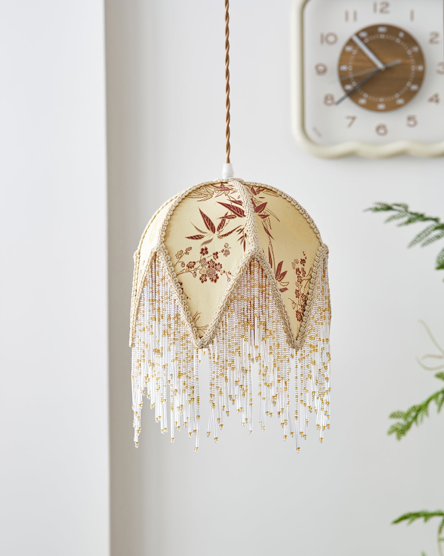 Magnolia Pendant Lamp Tassel Fabric Floral Bamboo Fringe - Letslighting