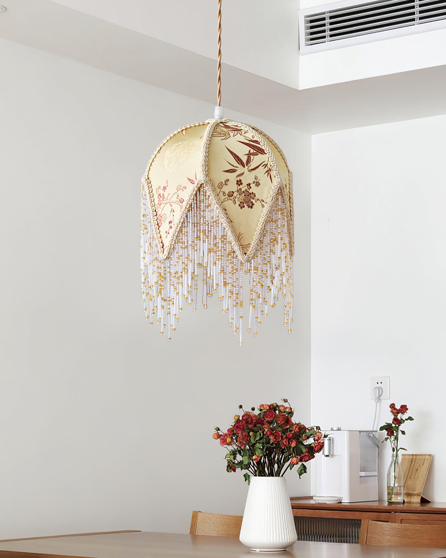 Magnolia Pendant Lamp Tassel Fabric Floral Bamboo Fringe - Letslighting