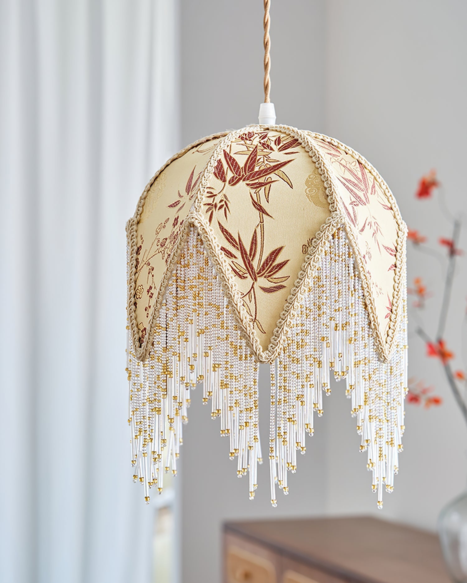 Magnolia Pendant Lamp Tassel Fabric Floral Bamboo Fringe - Letslighting