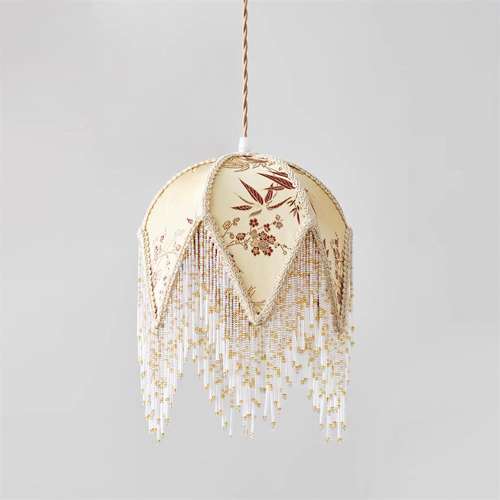 Magnolia Pendant Lamp Tassel Fabric Floral Bamboo Fringe - Letslighting