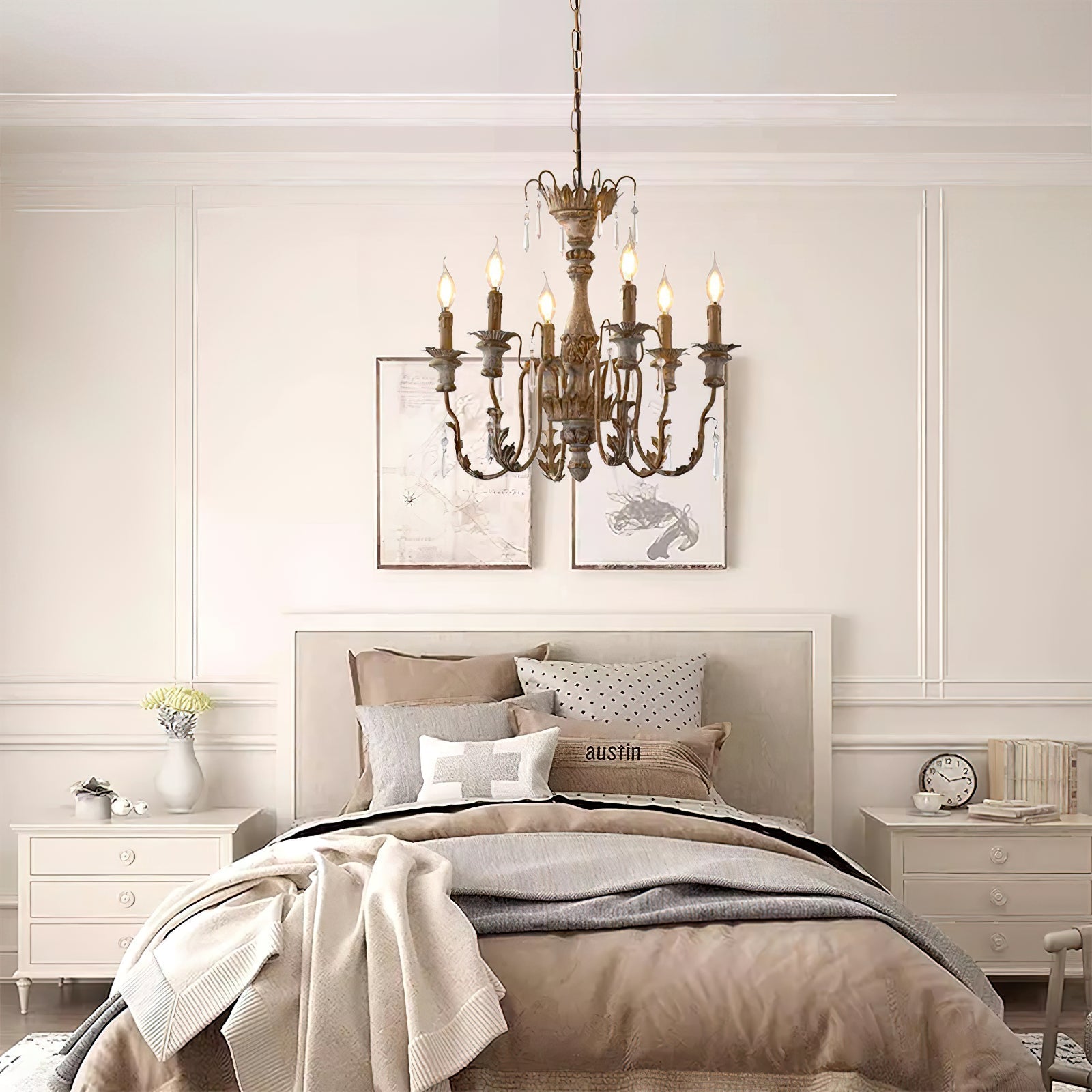 Elmarisra Vintage Luxury Solid Wood Carved Chandelier - Letslighting