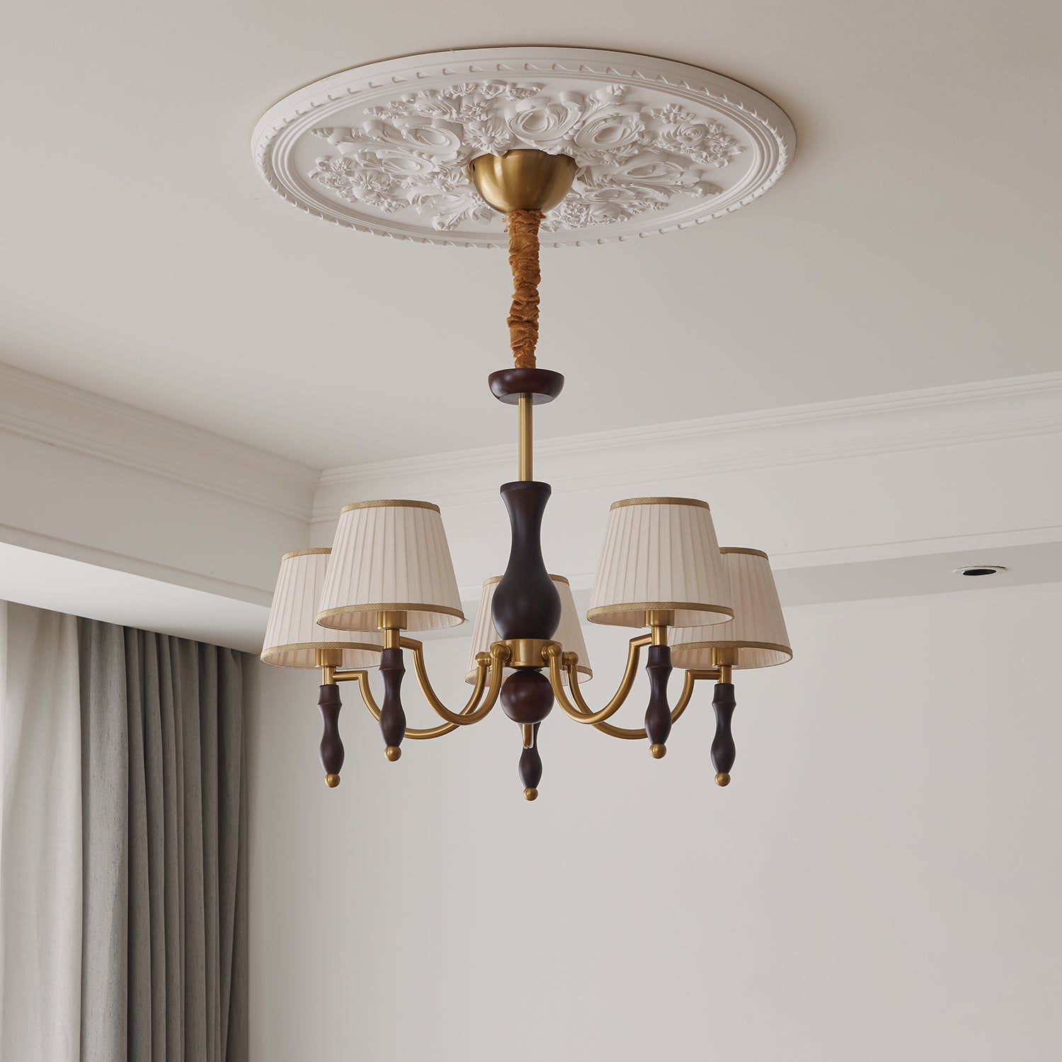Lustra Chandelier Floral Shades and Walnut - Letslighting
