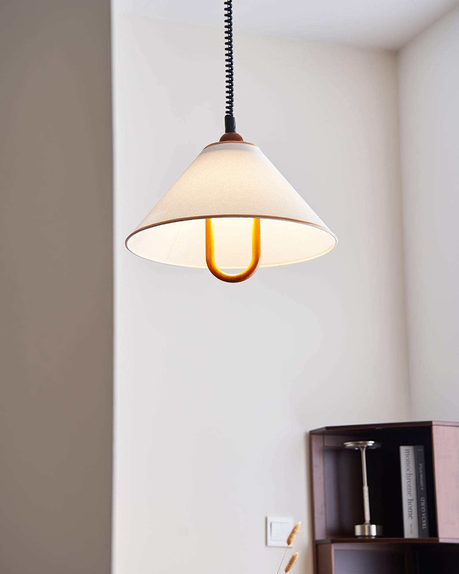 Makoto Pendant Lamp Fabric Cone Wooden Adjustable - Letslighting