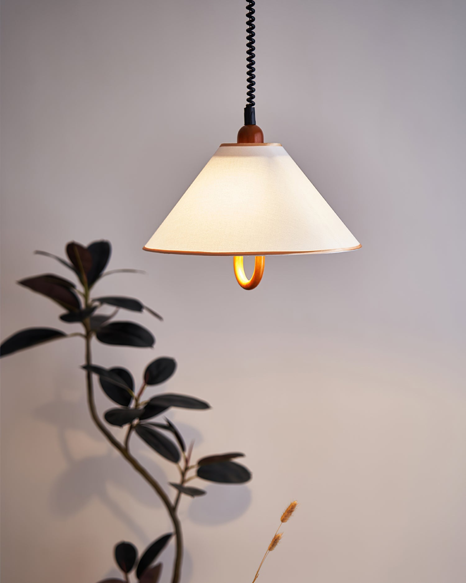 Makoto Pendant Lamp Fabric Cone Wooden Adjustable - Letslighting