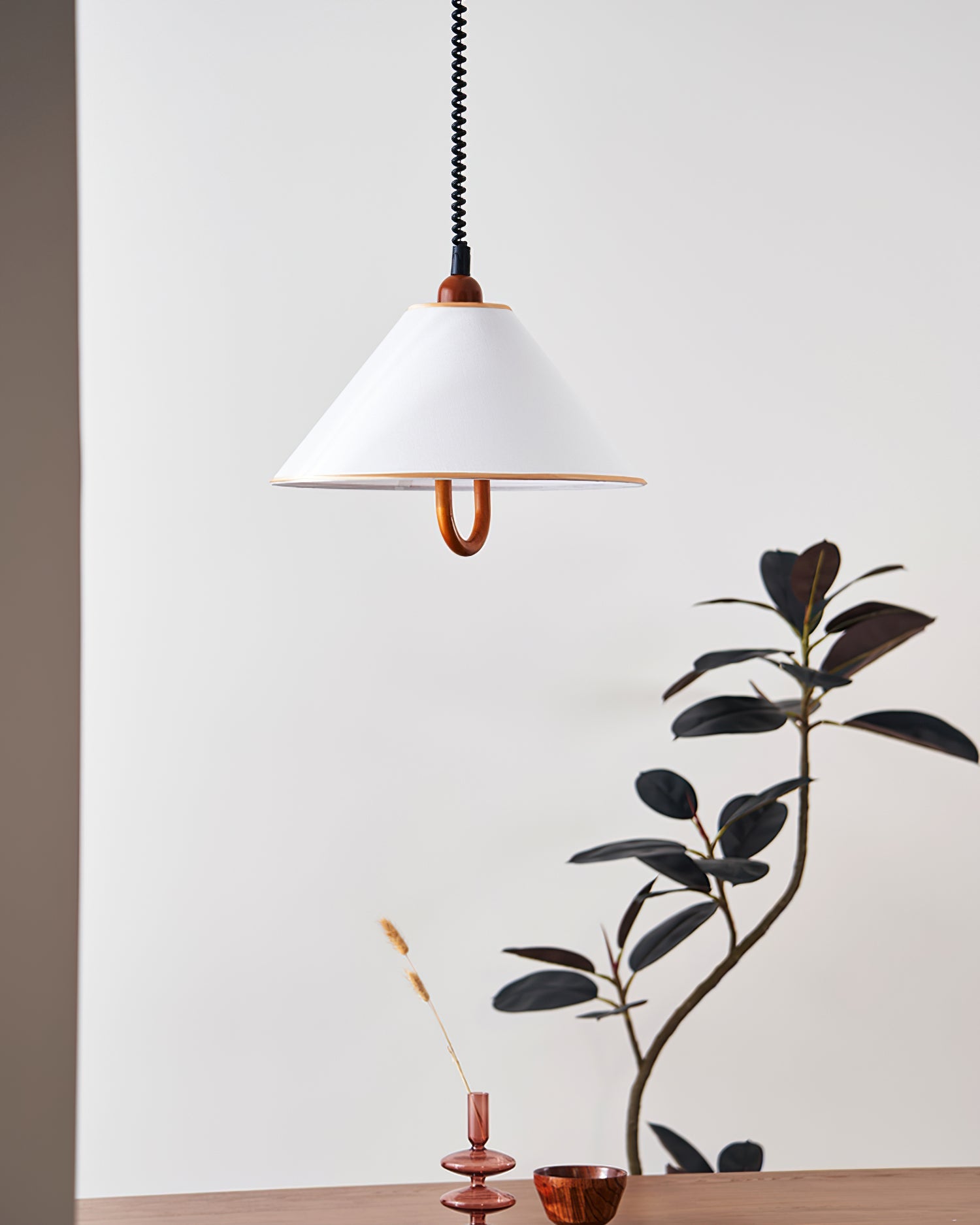 Makoto Pendant Lamp Fabric Cone Wooden Adjustable - Letslighting