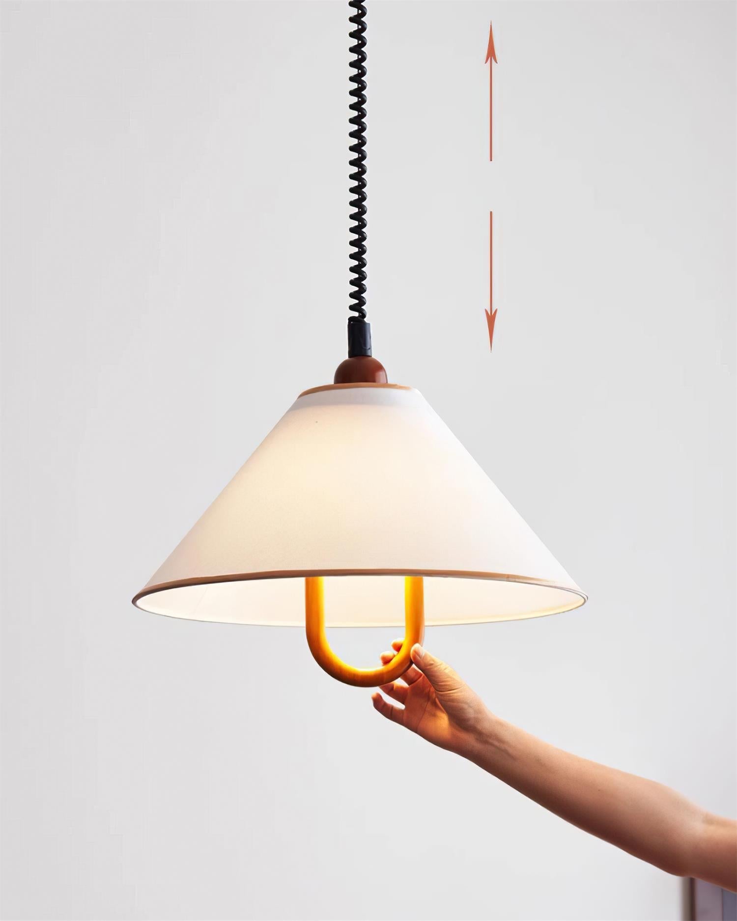 Makoto Pendant Lamp Fabric Cone Wooden Adjustable - Letslighting