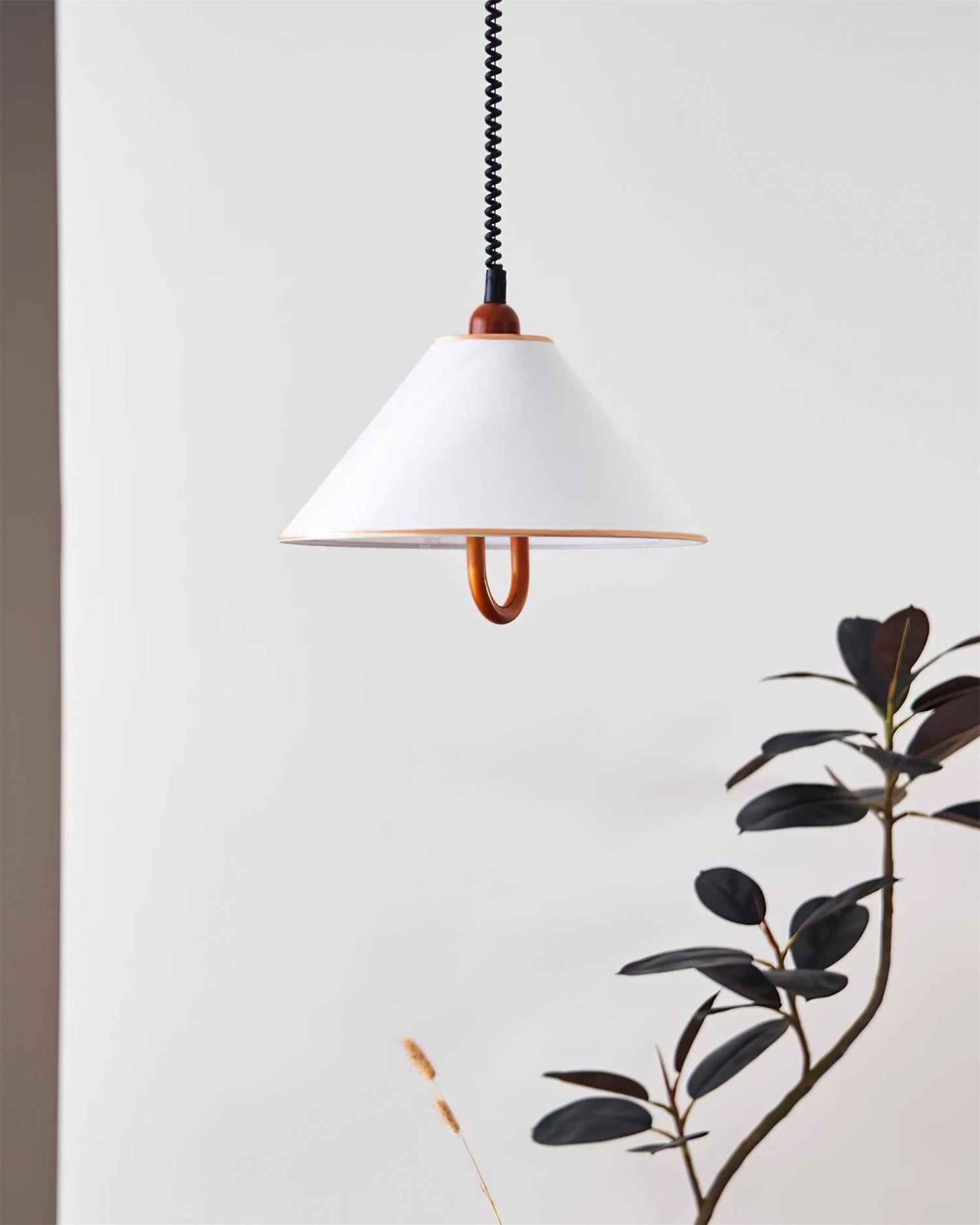Makoto Pendant Lamp Fabric Cone Wooden Adjustable - Letslighting