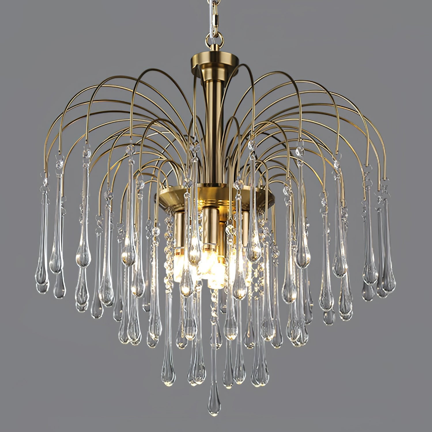 Lustra Chandelier Golden Arms and Crystal - Letslighting