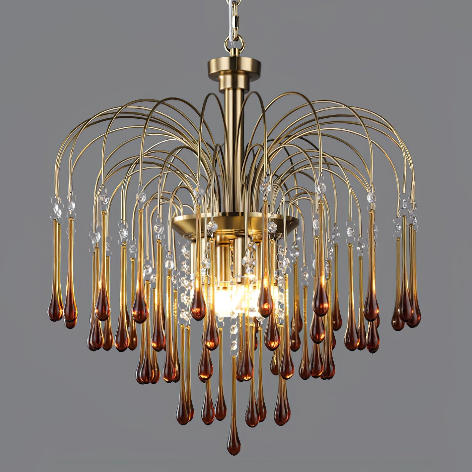 Lustra Chandelier Golden Arms and Crystal - Letslighting