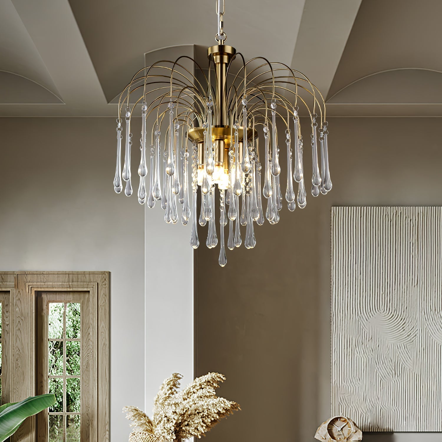 Lustra Chandelier Golden Arms and Crystal - Letslighting