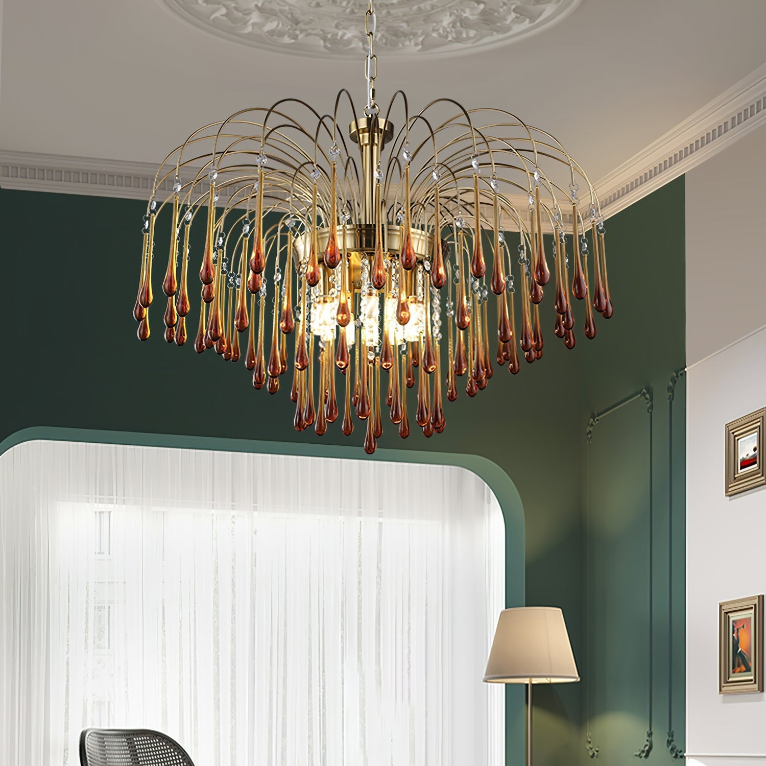 Lustra Chandelier Golden Arms and Crystal - Letslighting