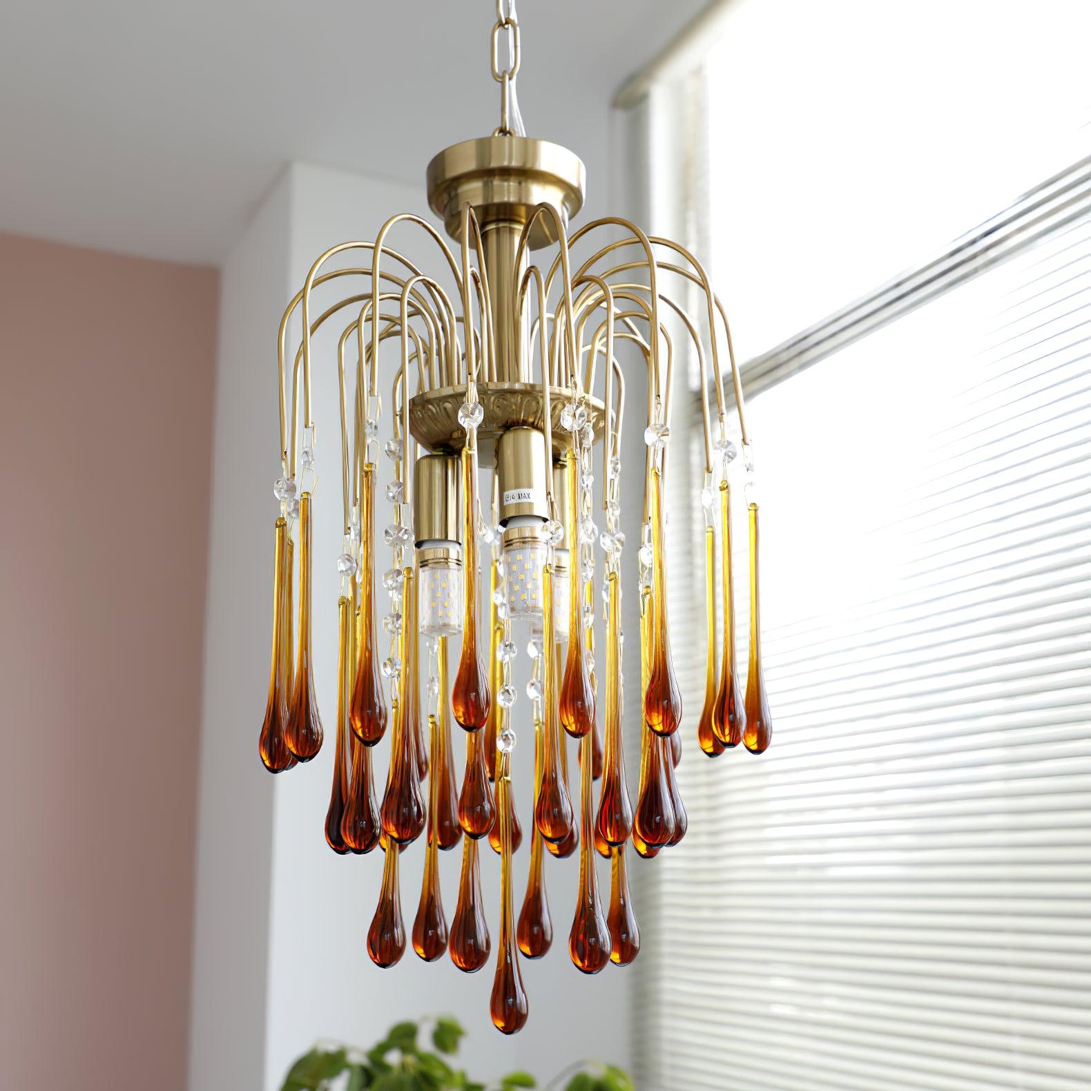 Lustra Chandelier Golden Arms and Crystal - Letslighting