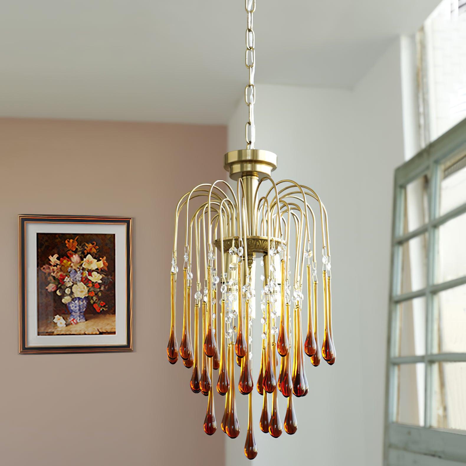 Lustra Chandelier Golden Arms and Crystal - Letslighting