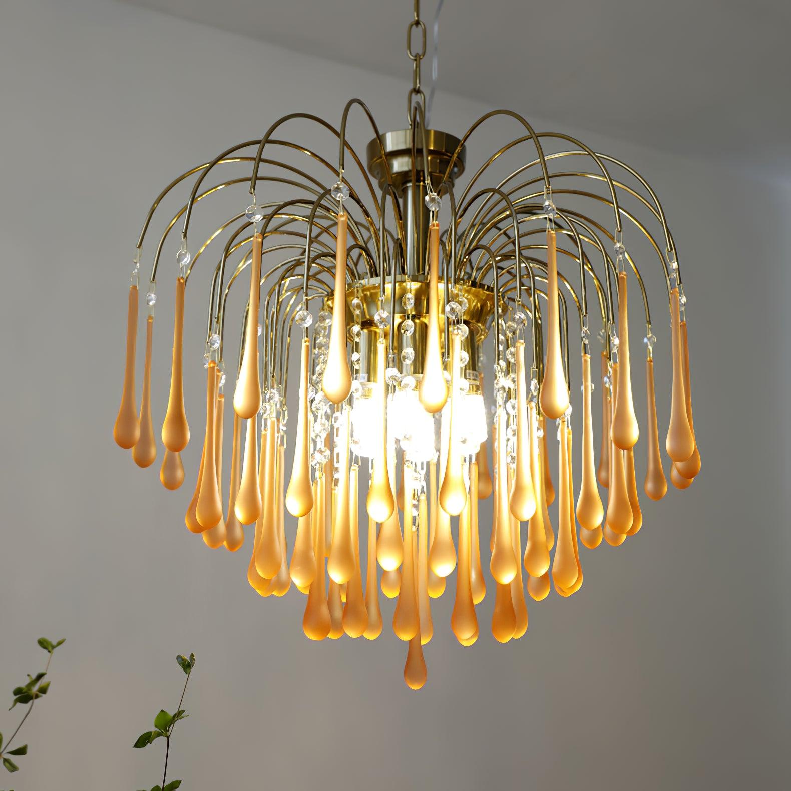 Lustra Chandelier Golden Arms and Crystal - Letslighting