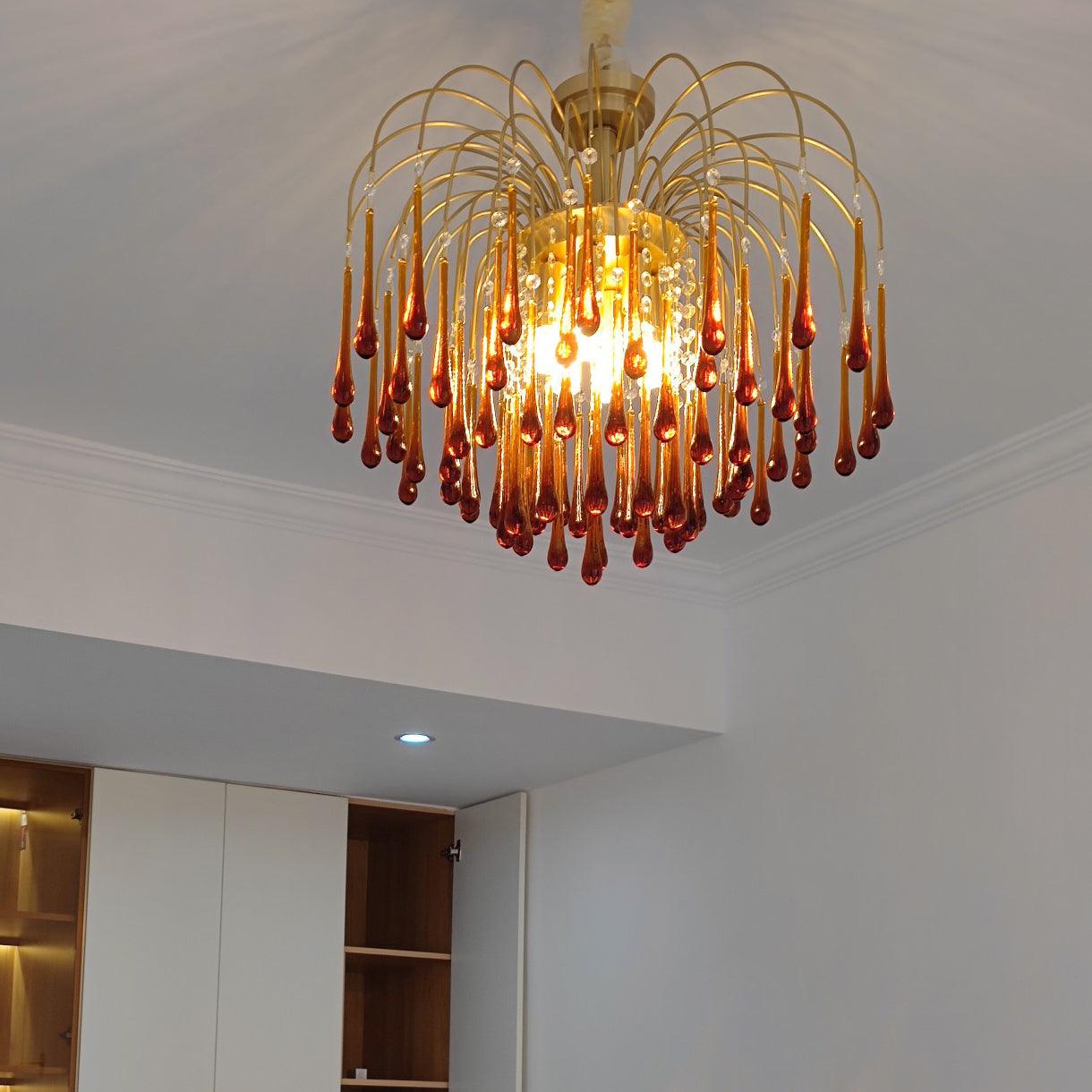Lustra Chandelier Golden Arms and Crystal - Letslighting