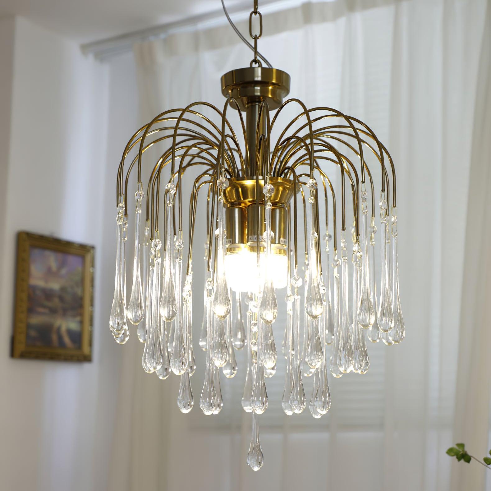 Lustra Chandelier Golden Arms and Crystal - Letslighting