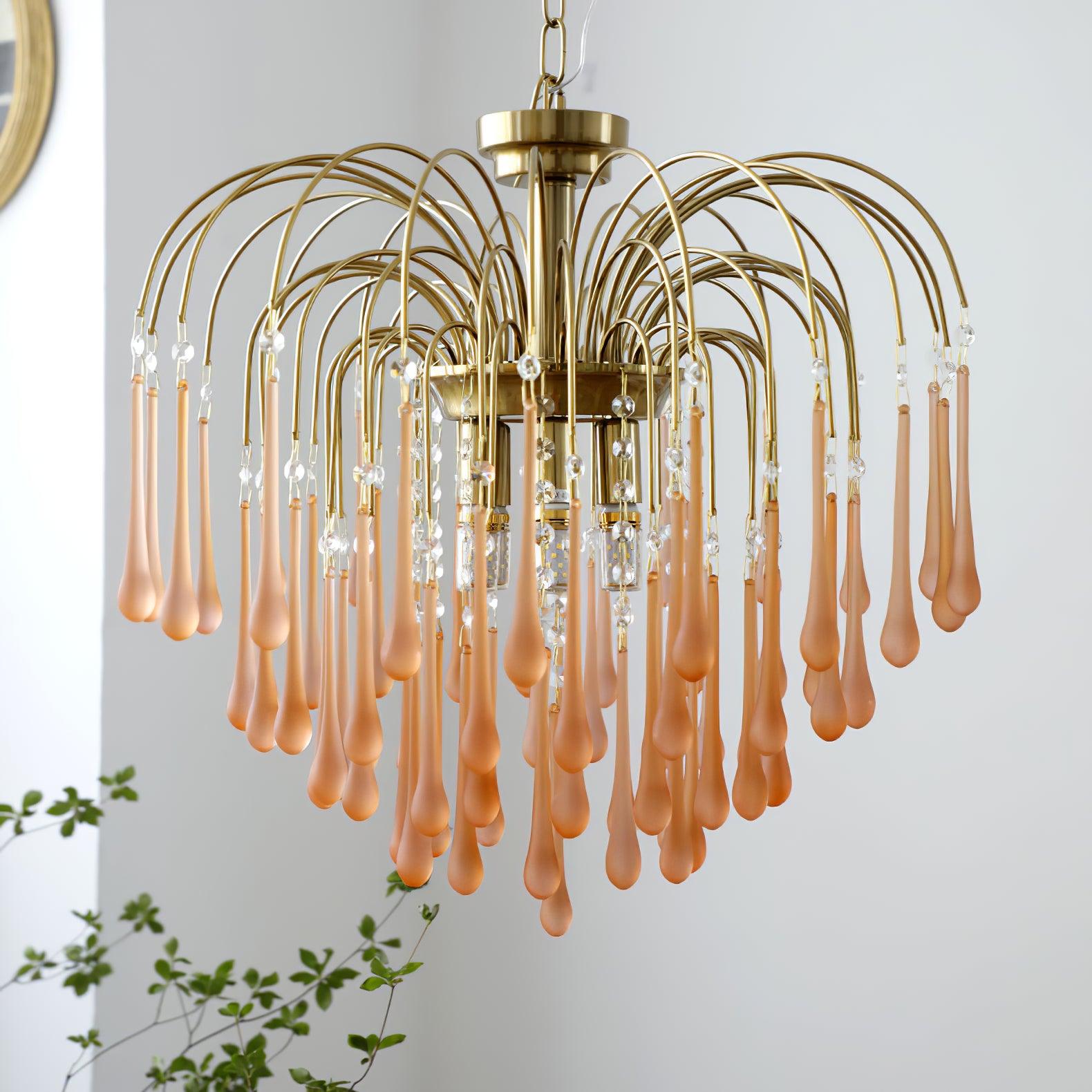 Lustra Chandelier Golden Arms and Crystal - Letslighting